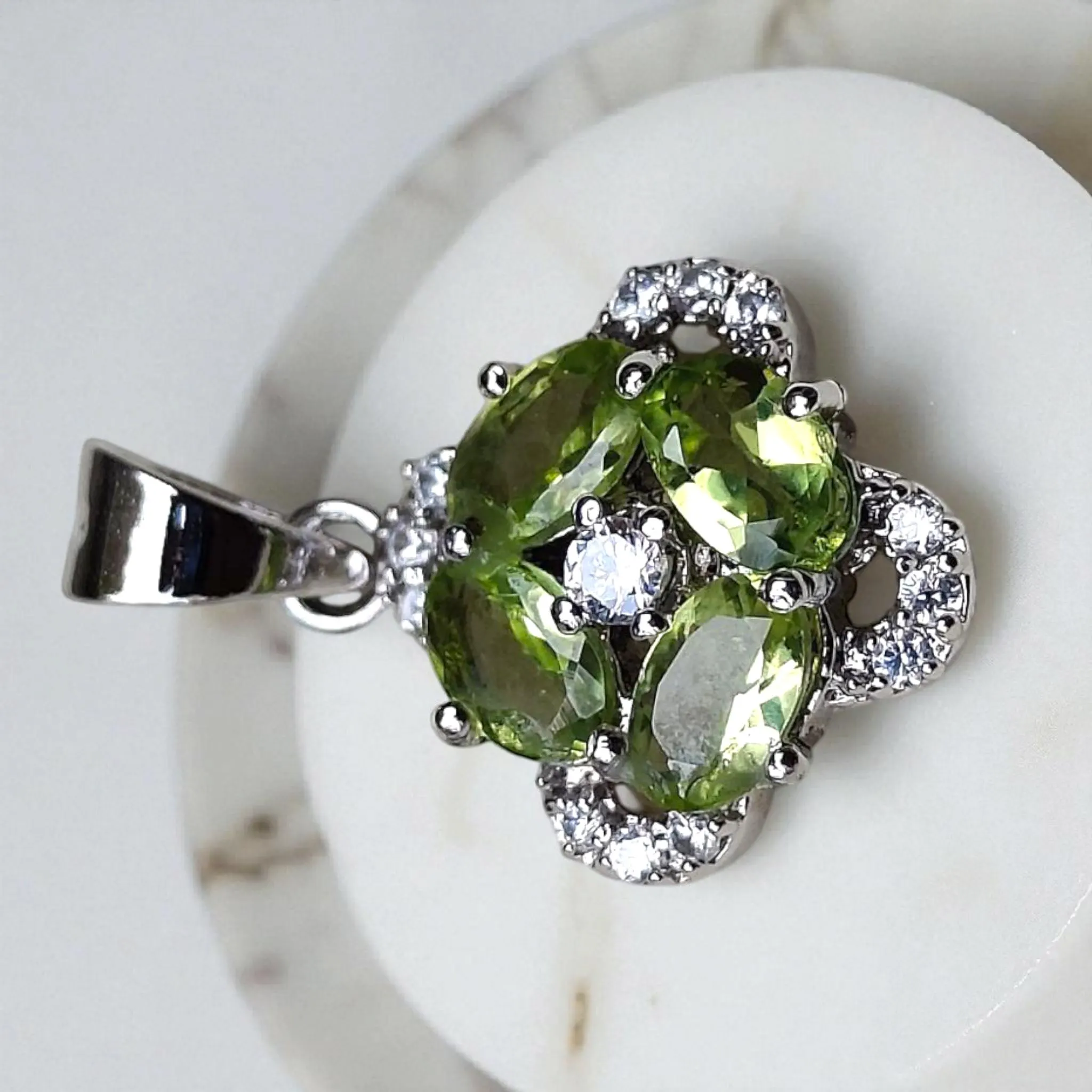 Sterling Silver Peridot Pendant: Lab Diamond Accent, Oval & Round - image 3