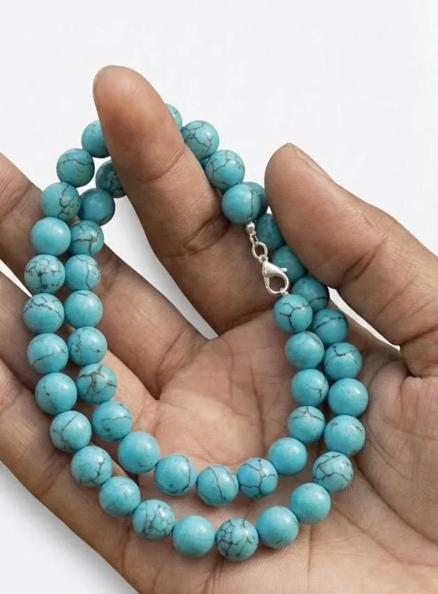 Natural Turquoise Necklace: 6MM Beaded, Handmade Jewelry, gift for her - image 4