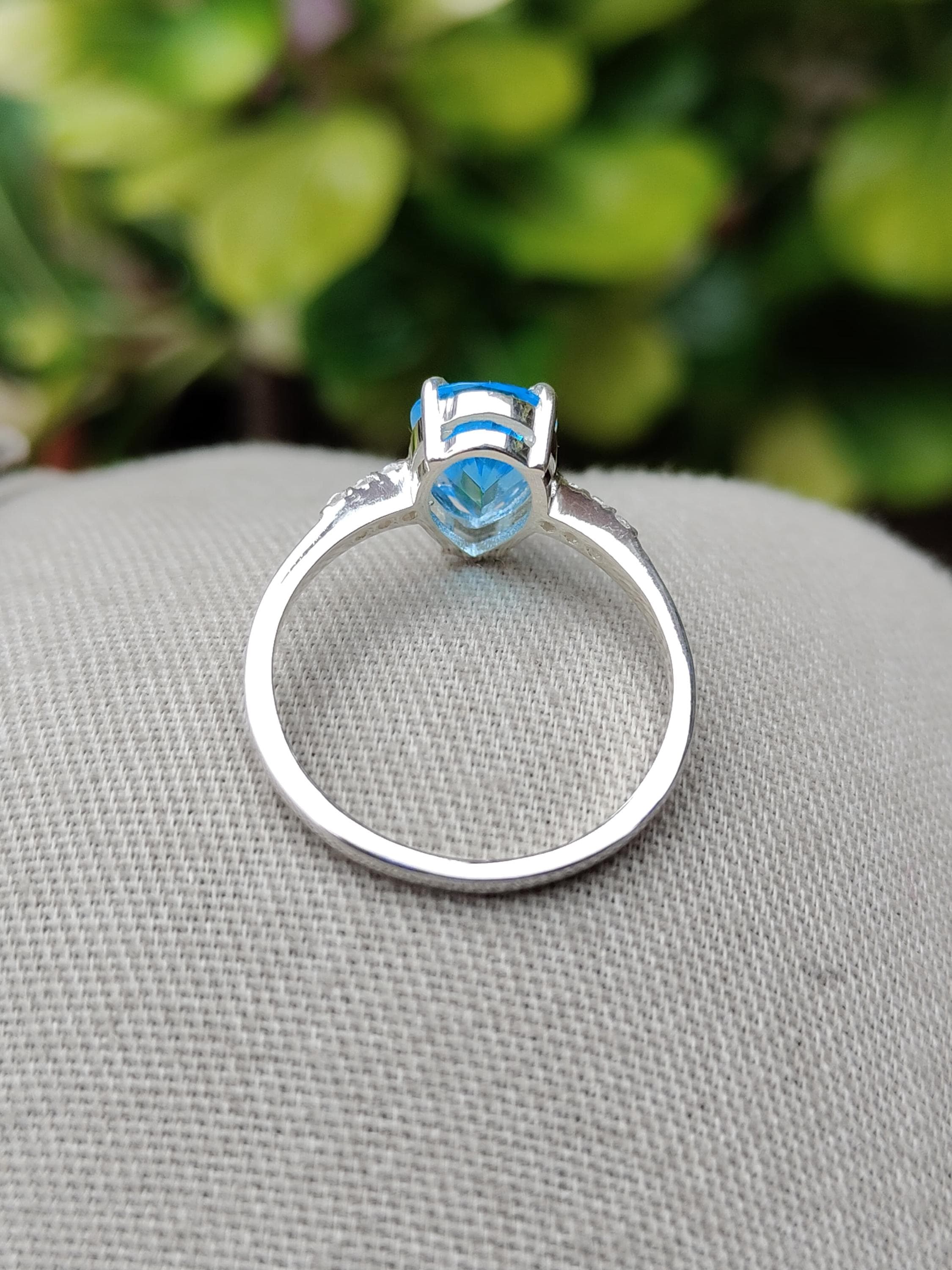 Pear Paraiba Tourmaline Ring: Sterling Silver Diamond Accent, Engagement Jewelry - image 4