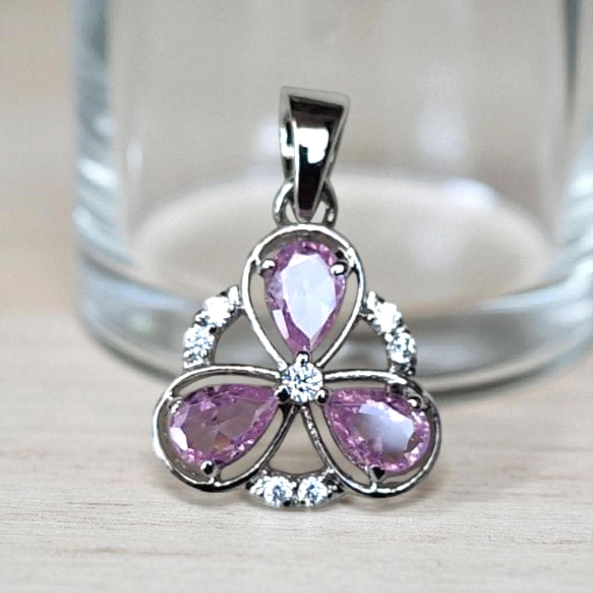 Pear Pink Sapphire Pendant: Sterling Silver September Birthstone - image 2