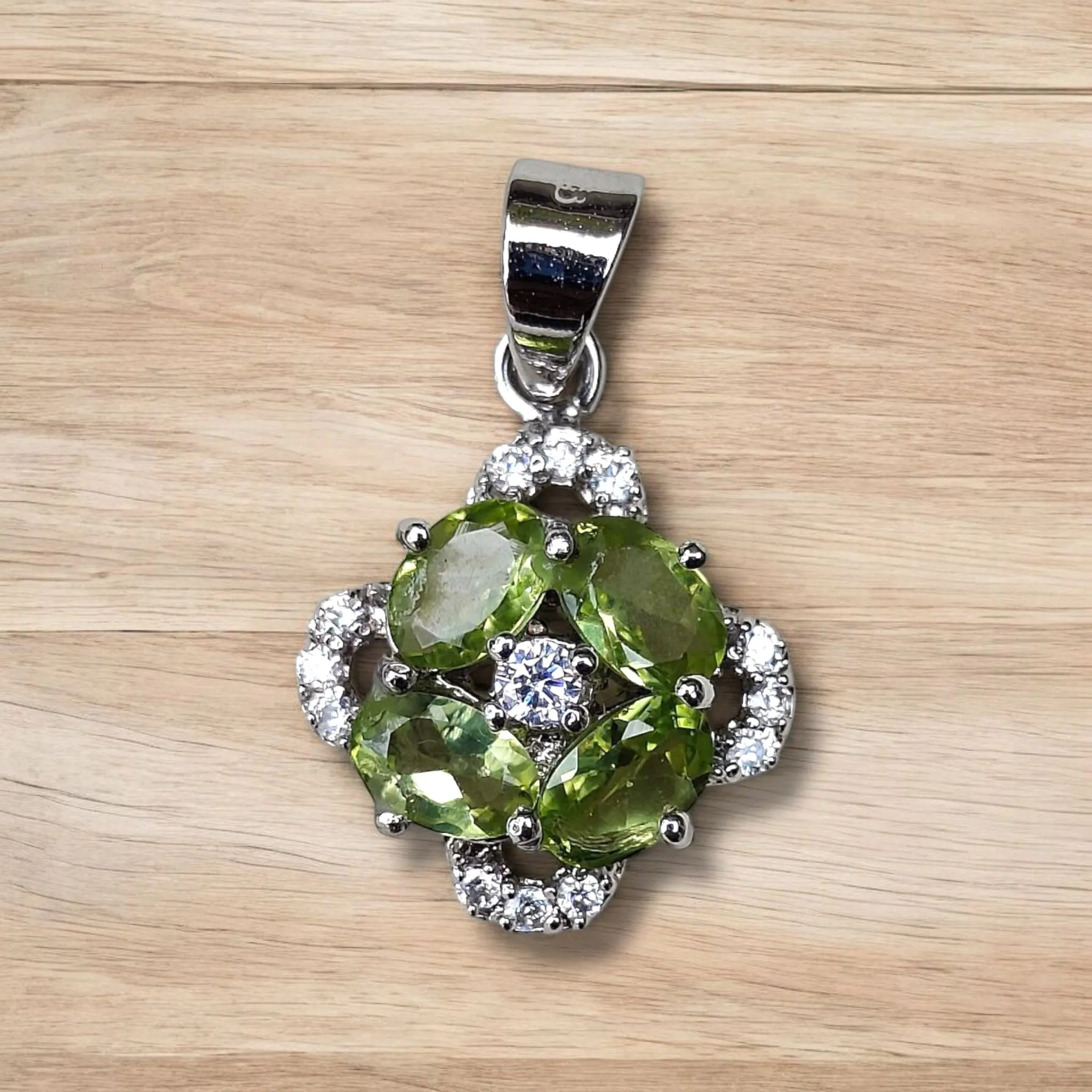 Sterling Silver Peridot Pendant: Lab Diamond Accent, Oval & Round - image 2
