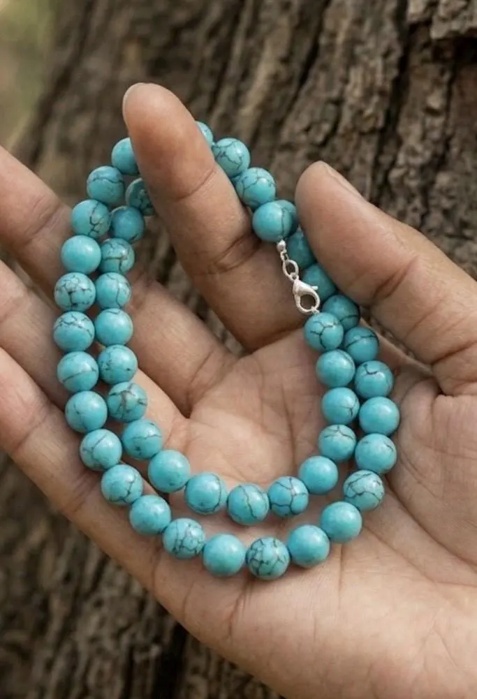 Natural Turquoise Necklace: 6MM Beaded, Handmade Jewelry, gift for her - image 5