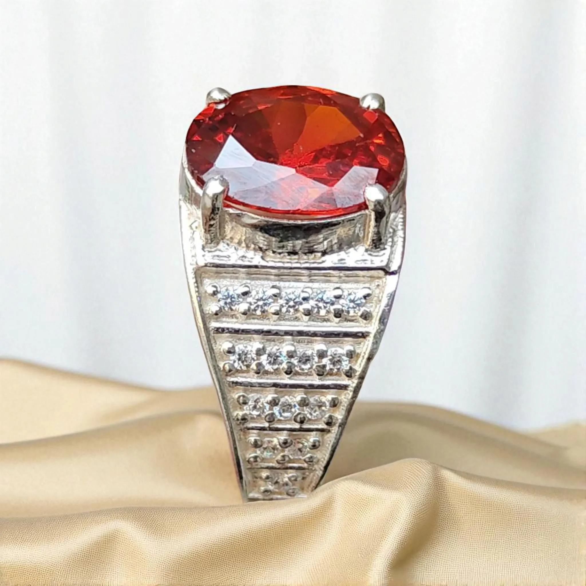 Oval Burma Ruby Ring with Diamond Accents - Sterling Silver - image 3