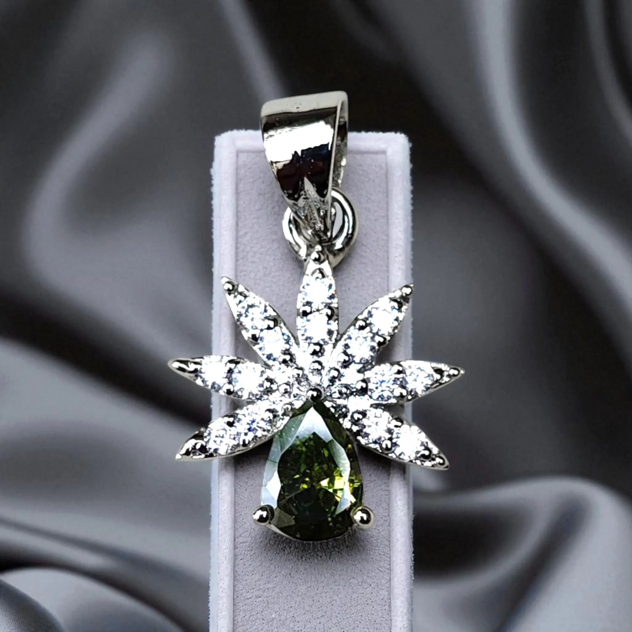 Pear Sapphire Pendant: Sterling Silver, Lab Diamond Halo