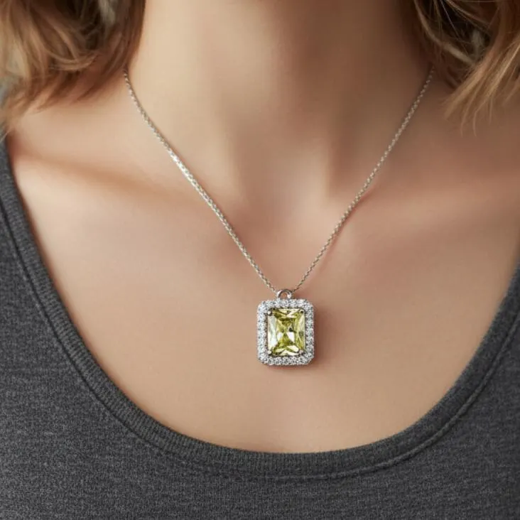 Yellow Sapphire Sterling Silver Pendant: Octagon Gemstone Cluster