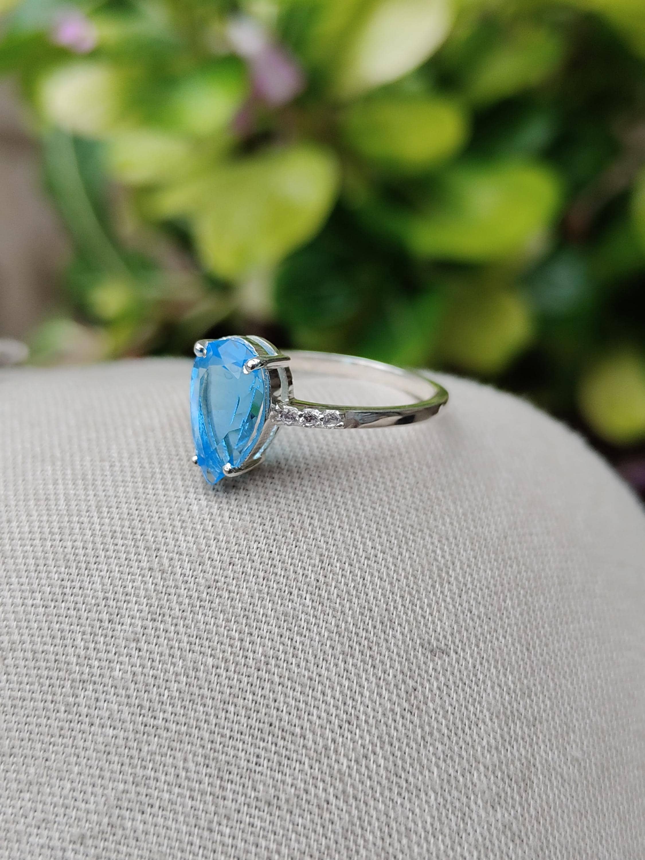 Pear Paraiba Tourmaline Ring: Sterling Silver Diamond Accent, Engagement Jewelry - image 3