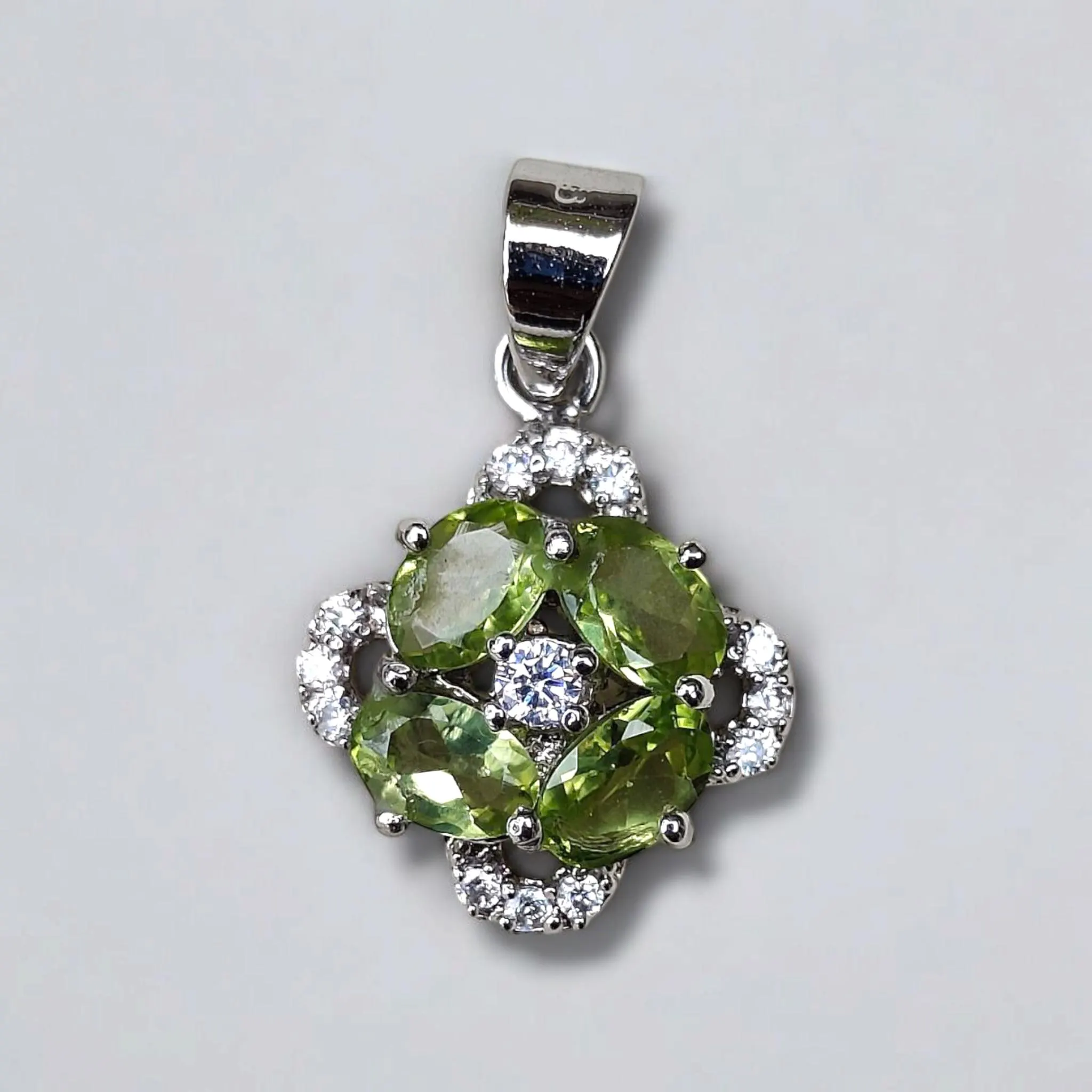 Sterling Silver Peridot Pendant: Lab Diamond Accent, Oval & Round - image 4