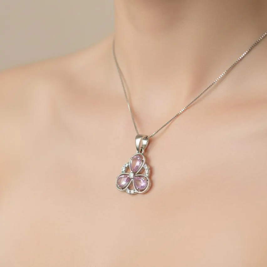 Pear Pink Sapphire Pendant: Sterling Silver September Birthstone - image 3