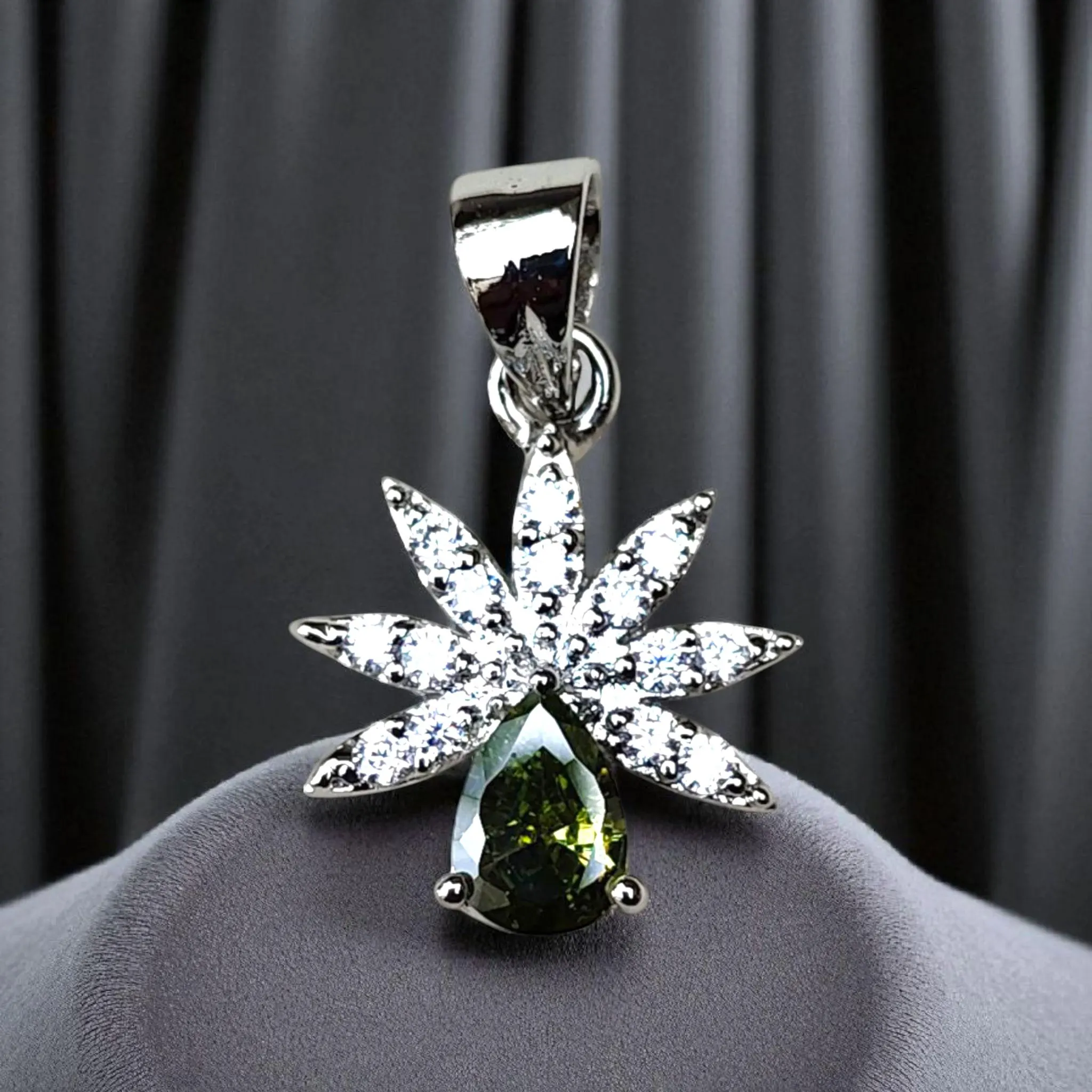 Pear Sapphire Pendant: Sterling Silver, Lab Diamond Halo - image 4