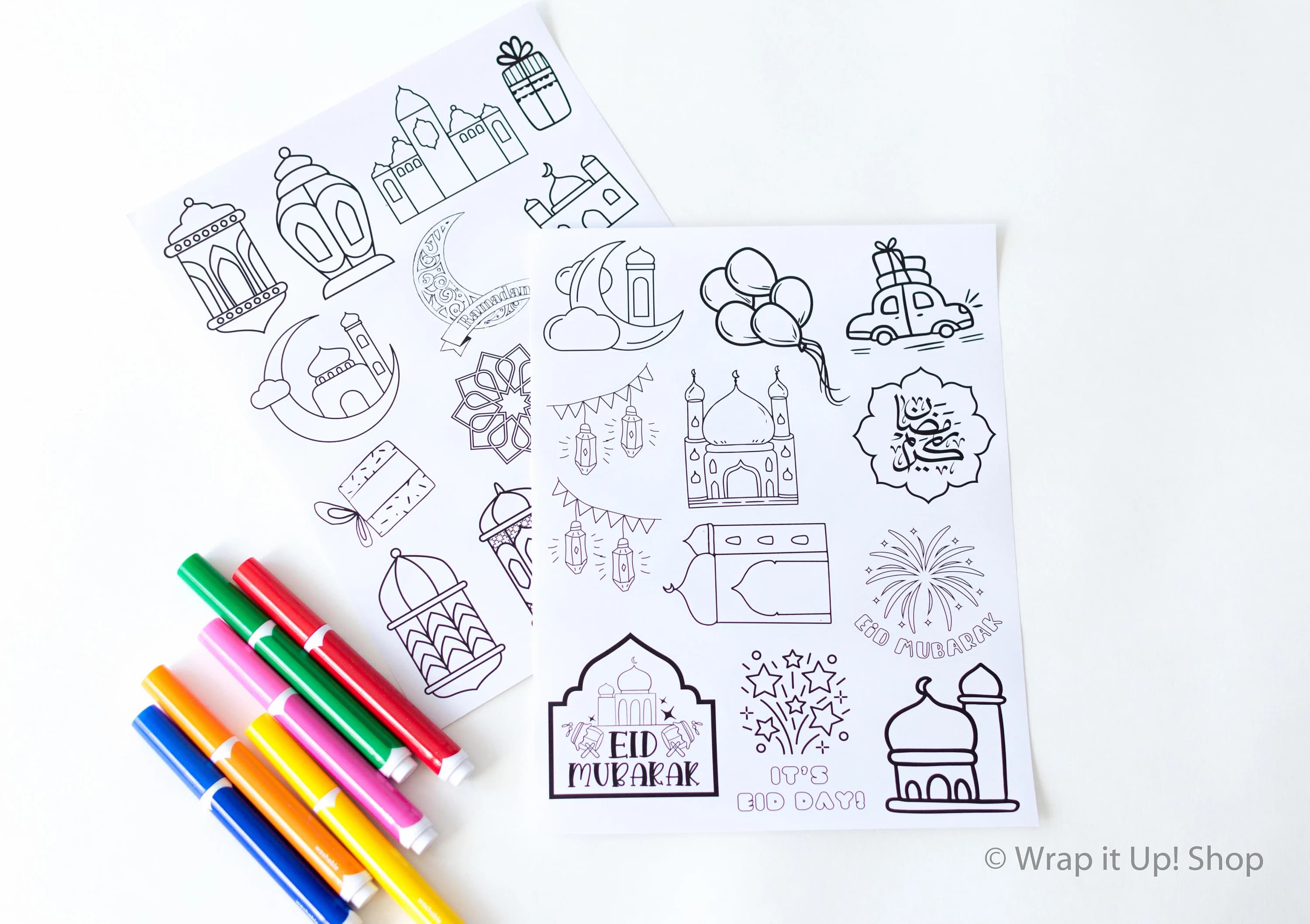 10 Pack Ramadan Color-in Stickers | Ramadan Activity | Ramadan Stickers for Kids | Islamic Crafting