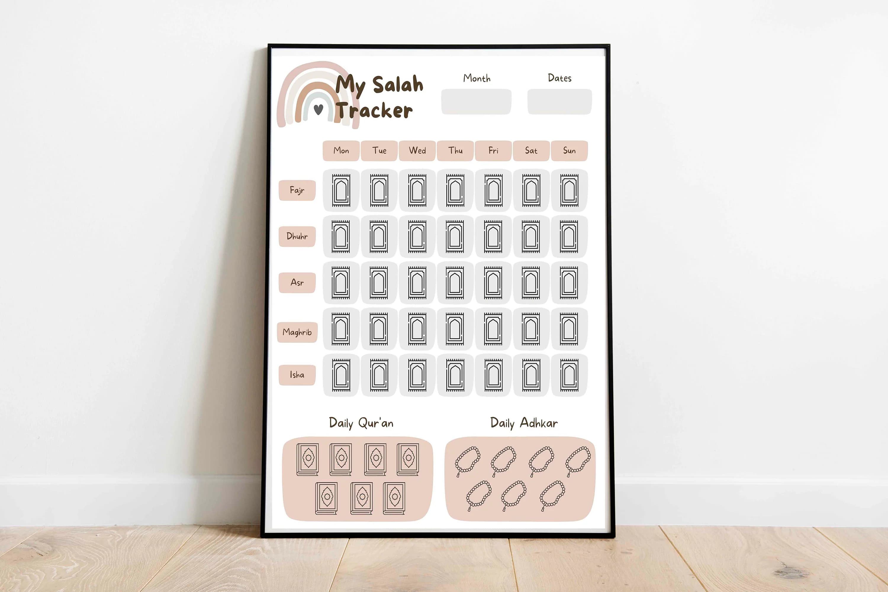 Salah Tracker | Muslim Prayer Tracker | Salah Tracker Printable | Prayer Chart for Kids and Adults | Daily Salah Tracker | Salah Planner
