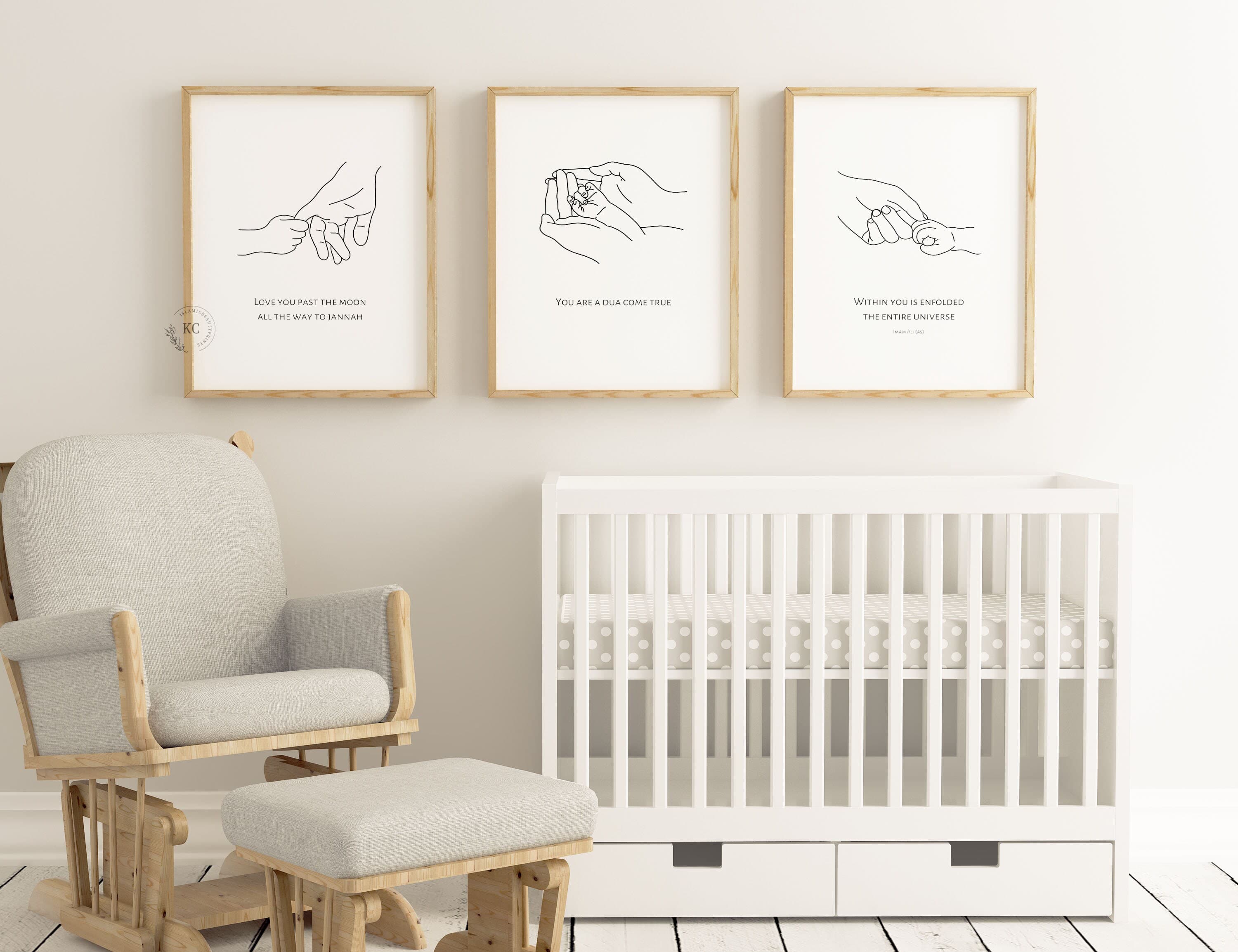 Islamic Nursery Digital Print Set of 3 – Mother & Baby Line Art | Faith-Inspired Quotes | Muslim Baby Room Decor | Printable Wall Art - image 5