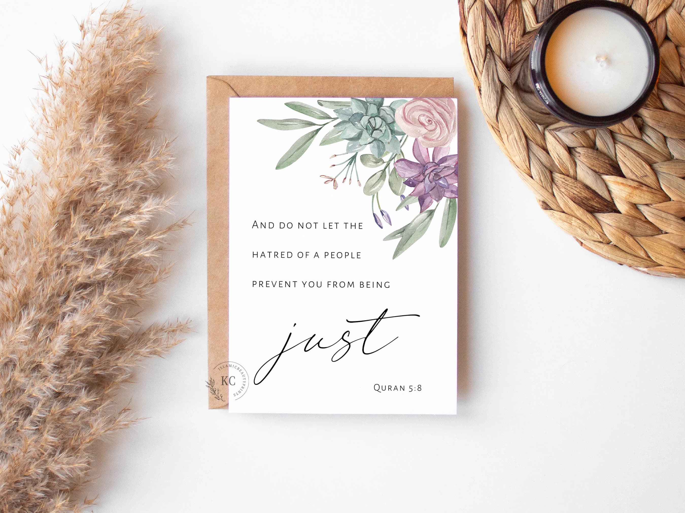 Quran 5:8 And Do Not Let the Hatred of a People Prevent You from Being Just | Arabic & English | Floral Border Wall Art | Muslim Home Decor - image 5