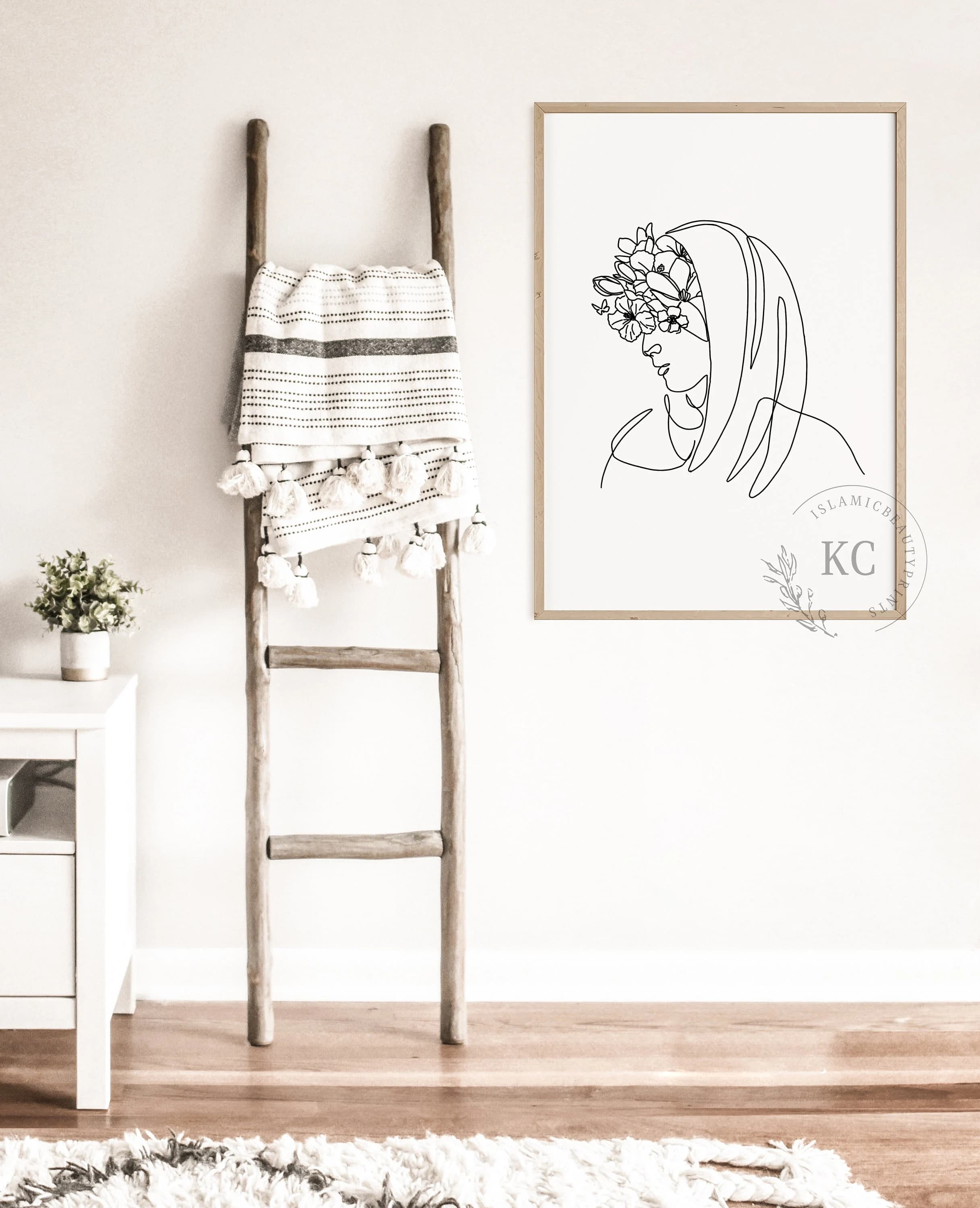 Minimalist Line Art of Hijabi Woman Islamic Digital Print | Elegant Muslim Wall Art | Modern Hijab Illustration | Instant Download - image 2