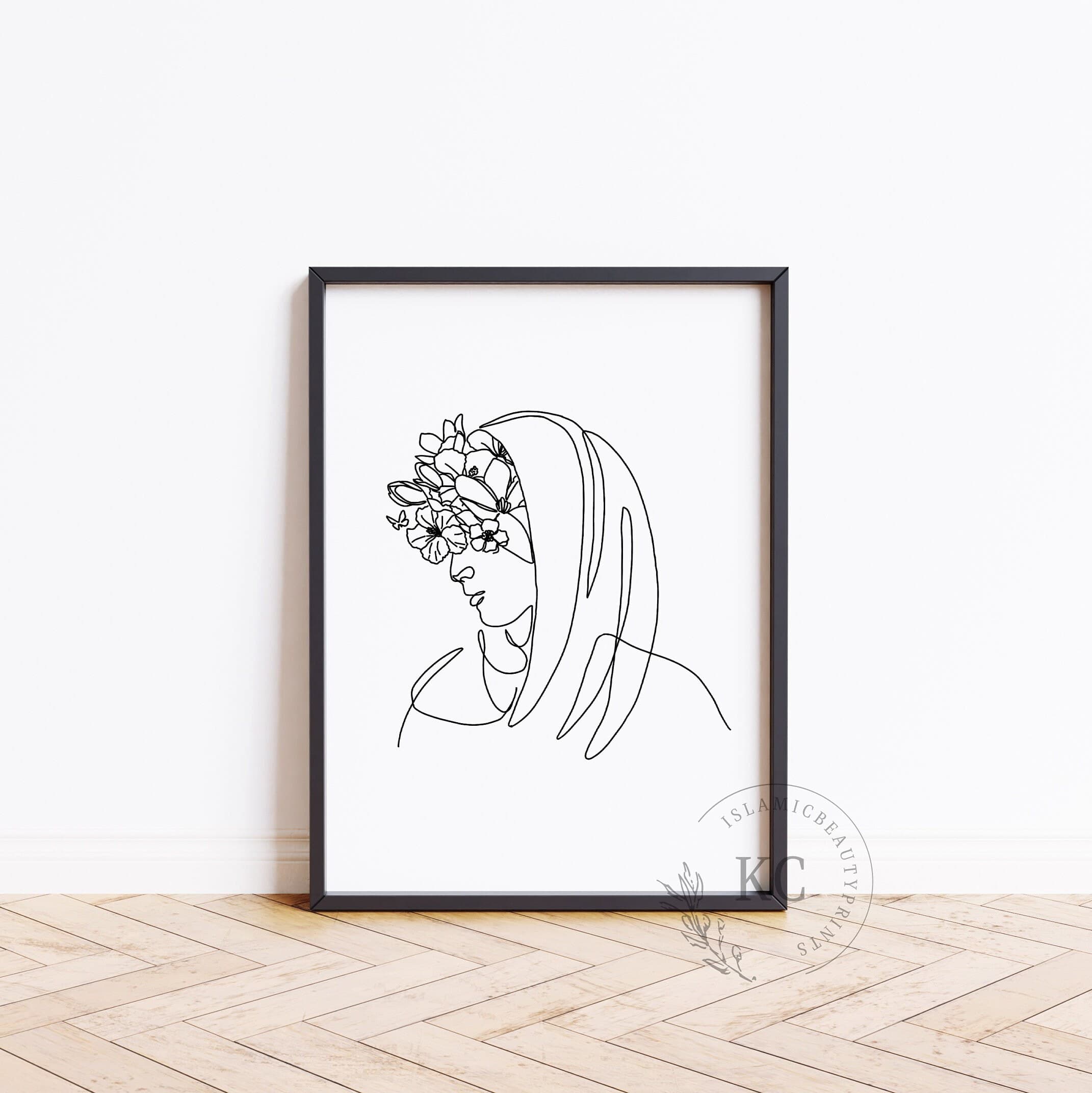 Minimalist Line Art of Hijabi Woman Islamic Digital Print | Elegant Muslim Wall Art | Modern Hijab Illustration | Instant Download