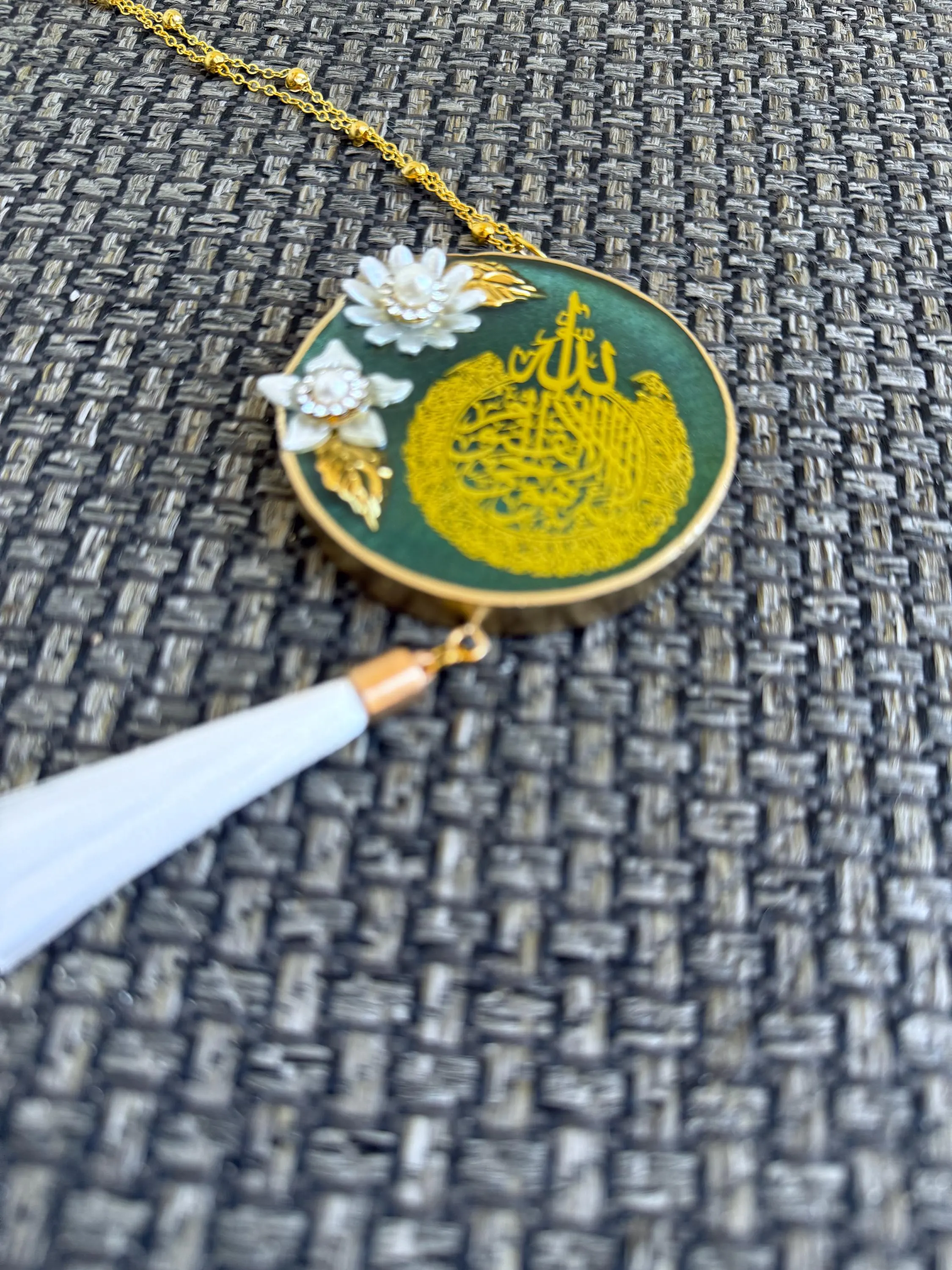 Muslim car accessory handmade with resin and Quran verse design