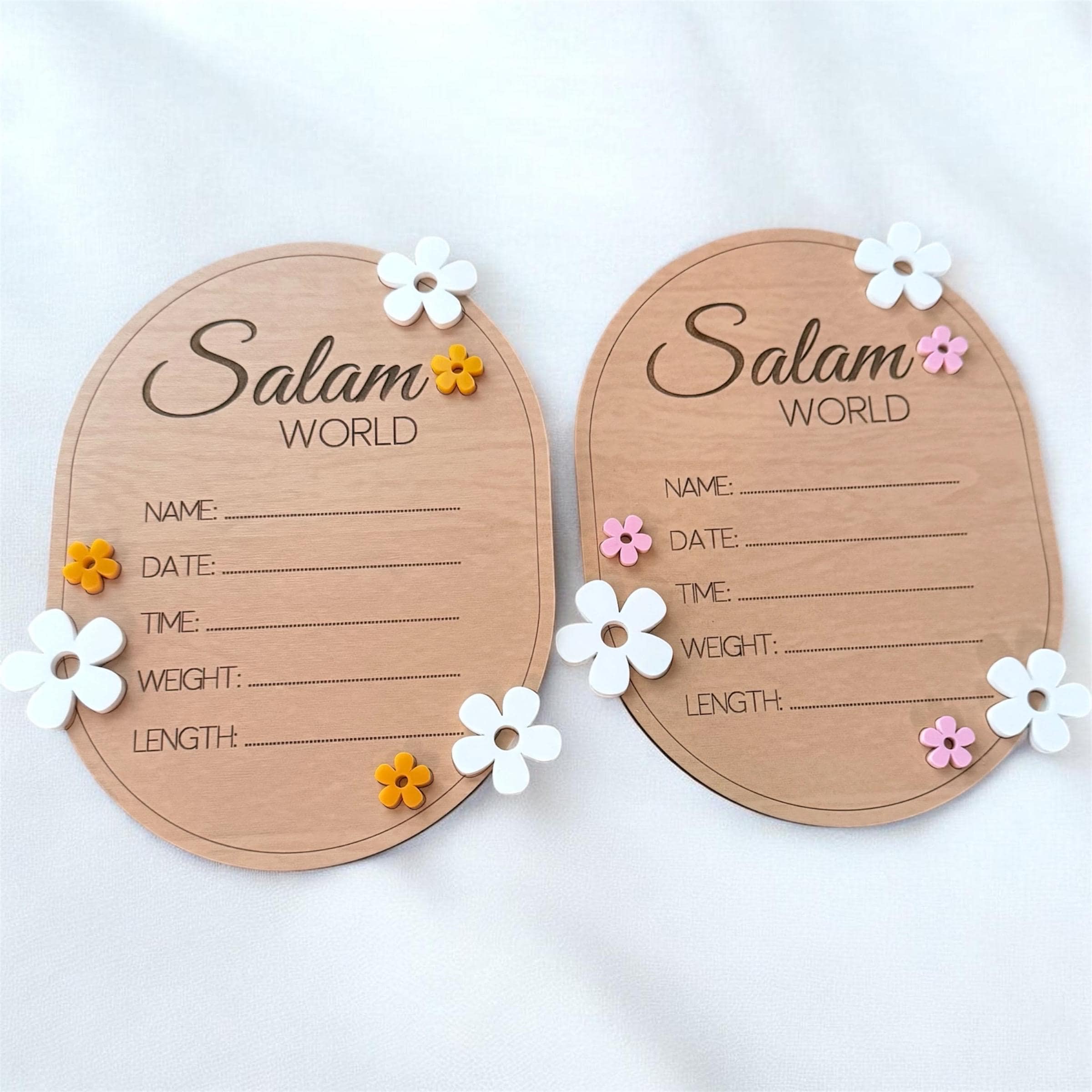 Salam World Baby Announcement Sign | Muslim Newborn Keepsake | Baby Birth Stats Plaque | Hospital Photo Prop | Islamic Baby Gift - image 4