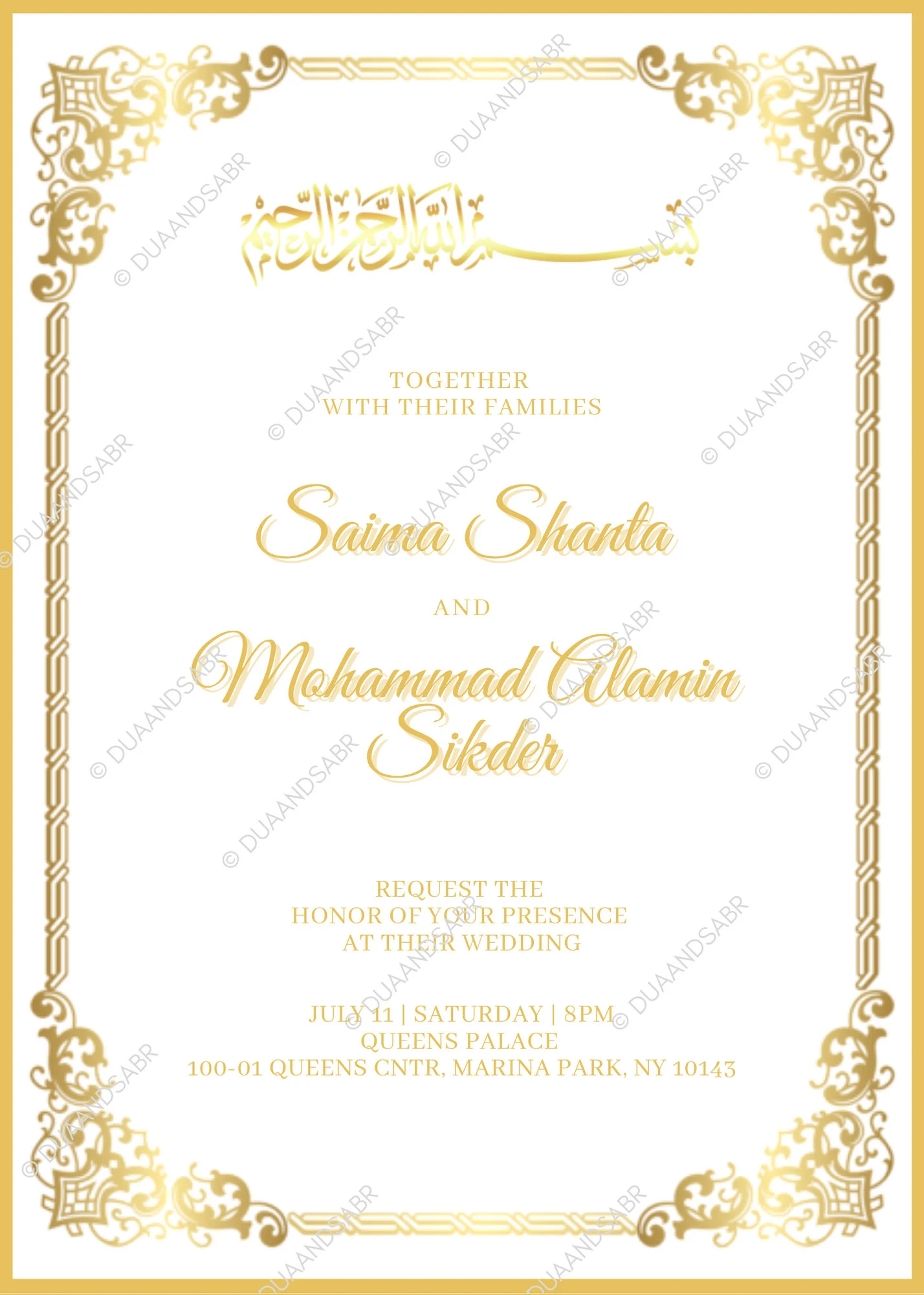 White and Gold Muslim Wedding Invitation Card | Nikah | Walimah - image 3