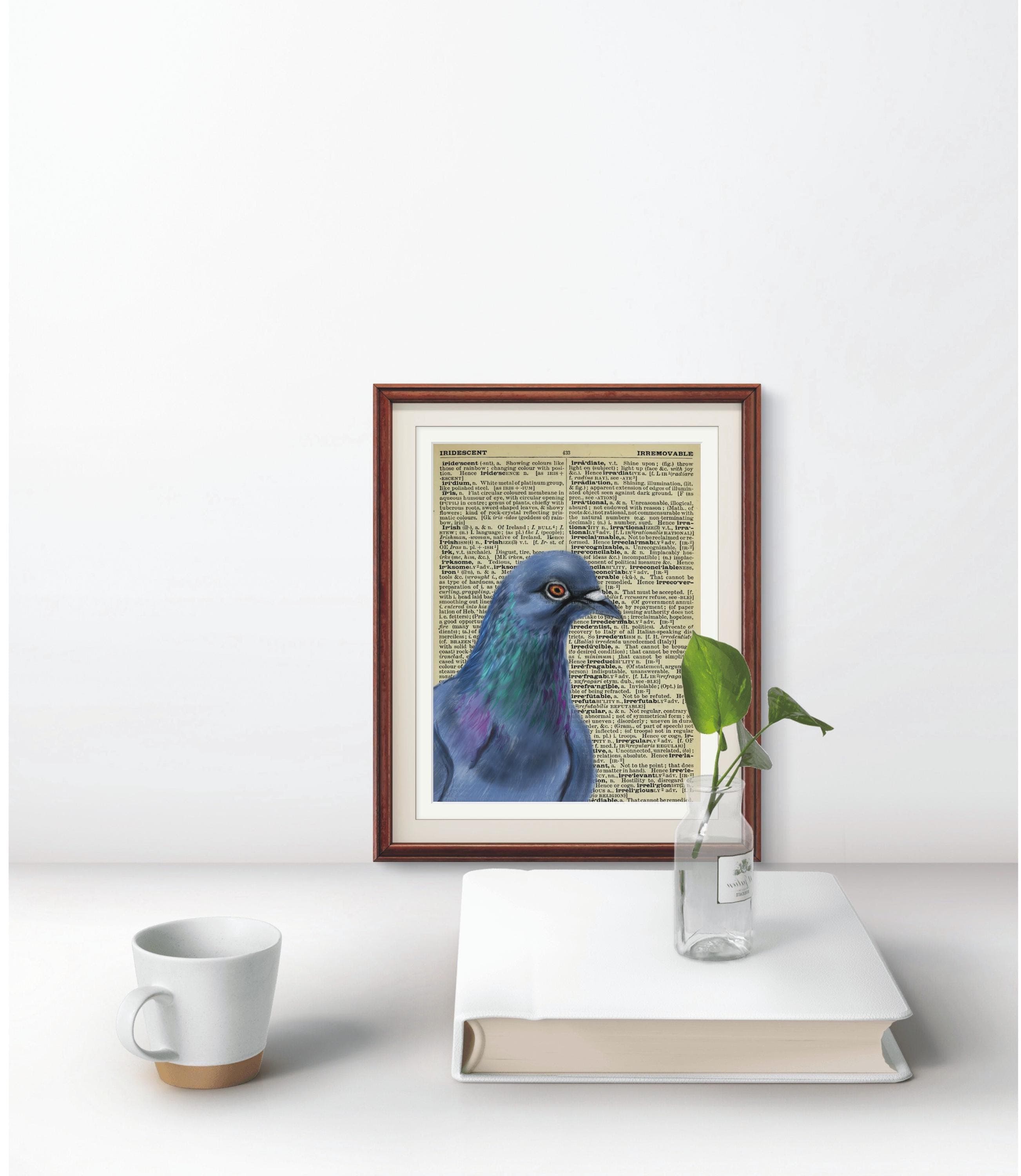 Pigeon Art on Vintage Dictionary Page – Digital Download, Antique Book Page Decor, Pigeon Portrait Dictionary Print,  Art on Vintage Page