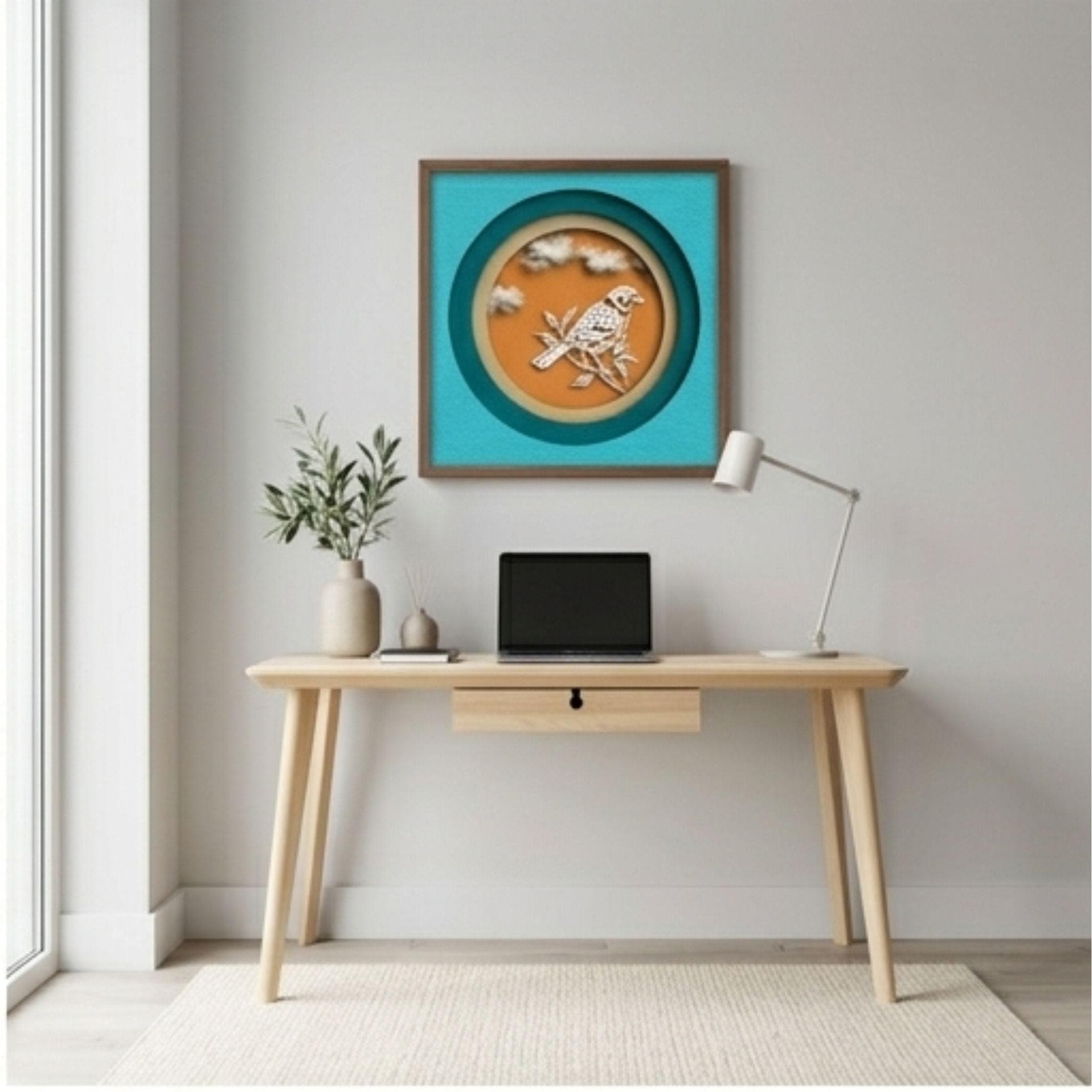 Bird Wall Art Printable | Minimal Nature Artwork |Teal Orange Modern Decor | Digital Download Wall Painting | Contemporary Home Office Decor