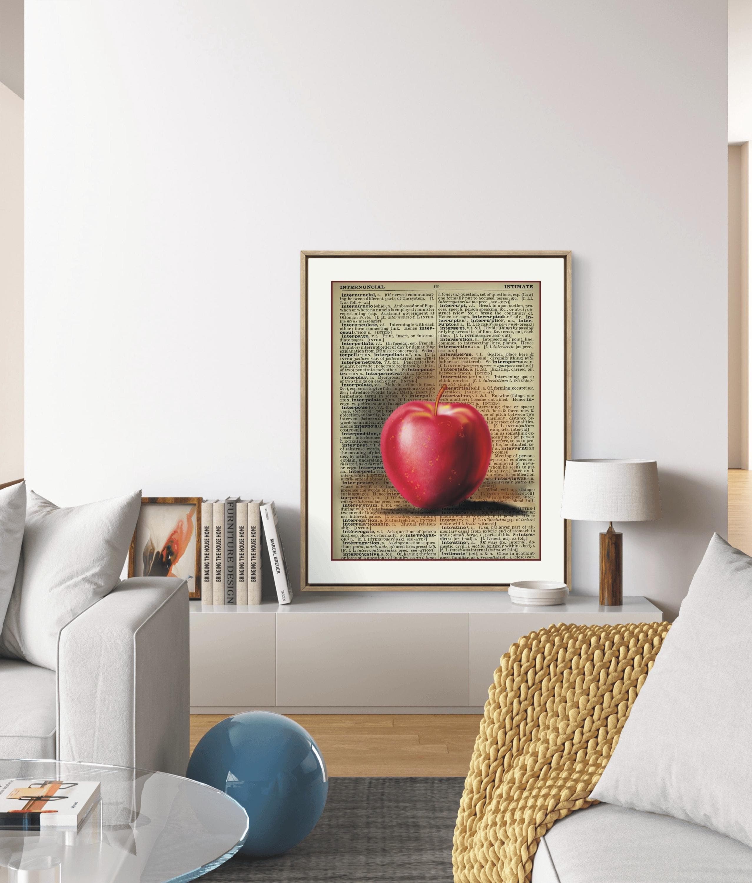 Red Apple Printable Art on Antique Book Page – Instant Download, Apple Illustration on Old Dictionary Page – Retro Printable Decor - image 4