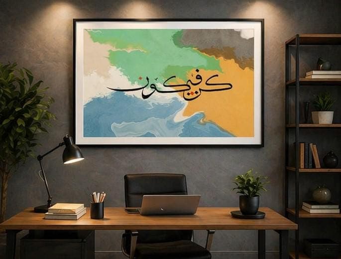 Islamic Wall Art Printable | Kun Fayakun Arabic Calligraphy | Modern Abstract Muslim Decor | Digital Download Print | Minimalist Islamic Art