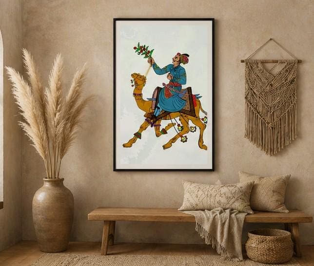 Rajasthani Camel Rider Wall Art Printable, Indian Folk Art Digital Download, Traditional Rajasthan Painting, Ethnic Wall Decor, - image 3