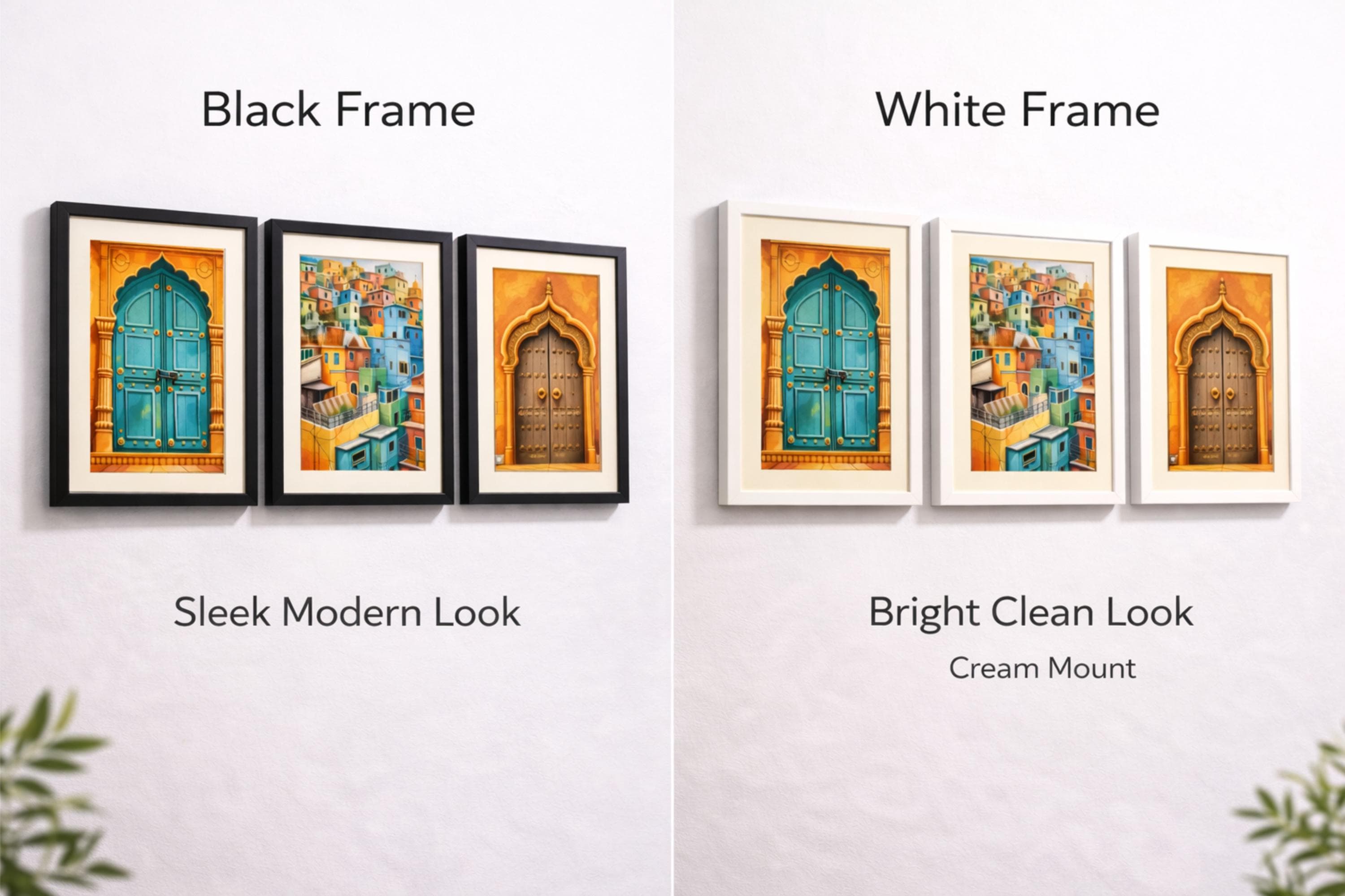 Indian Door Wall Art Set of 3, Framed Boho Wall Decor, Colorful Architectural Prints, Wooden Frame Living Room Art, Bedroom Wall Art - image 5