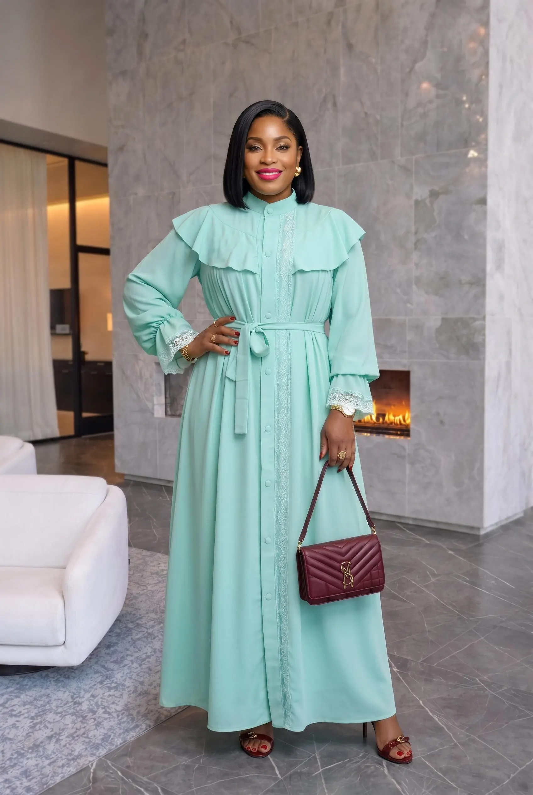 Leila Mint Green Maxi Lacy Dress