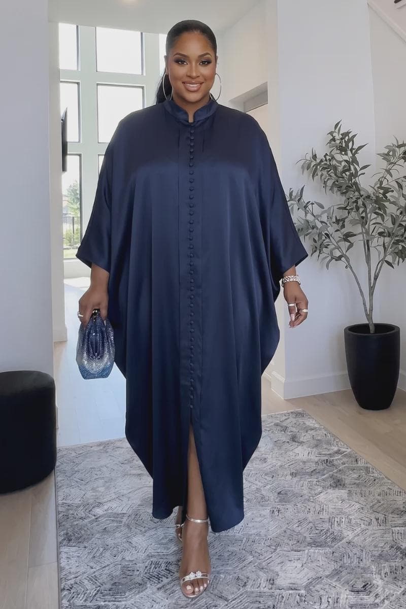Amira Satin Kaftan Dress – Navy - image 3