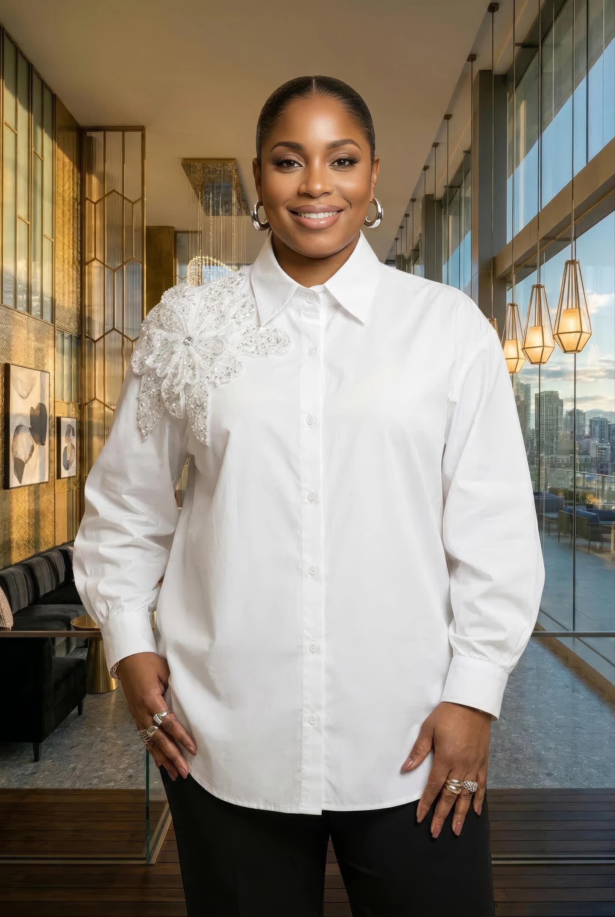 Jada Floral Applique Shirt - White