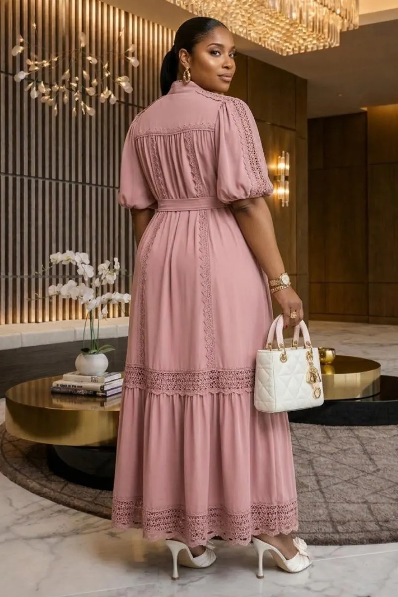 Blush Lace Maxi Dress – Puff Sleeve Romantic Modest Elegant Plus Size Candace Dress - image 4