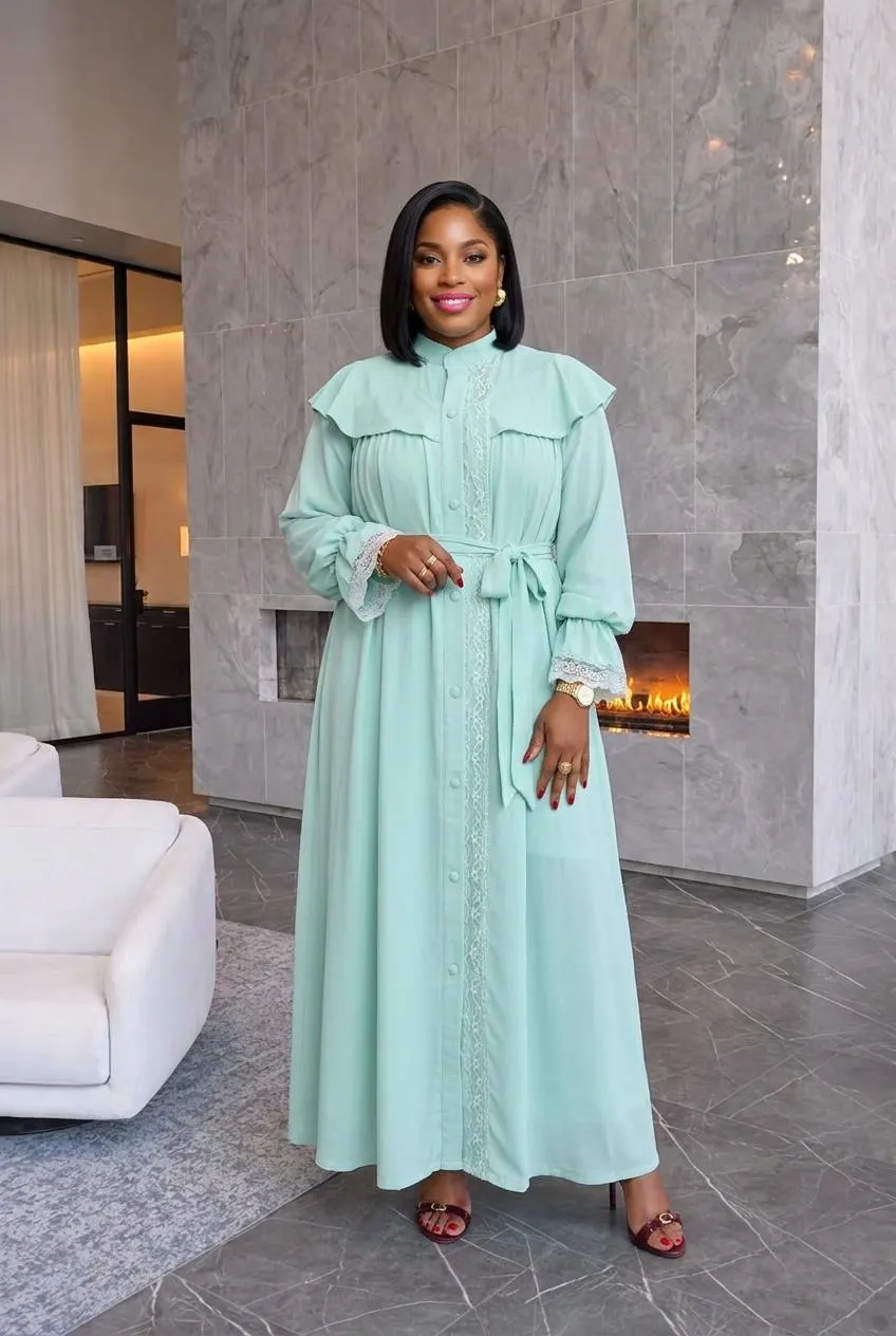 Leila Mint Green Maxi Lacy Dress - image 3