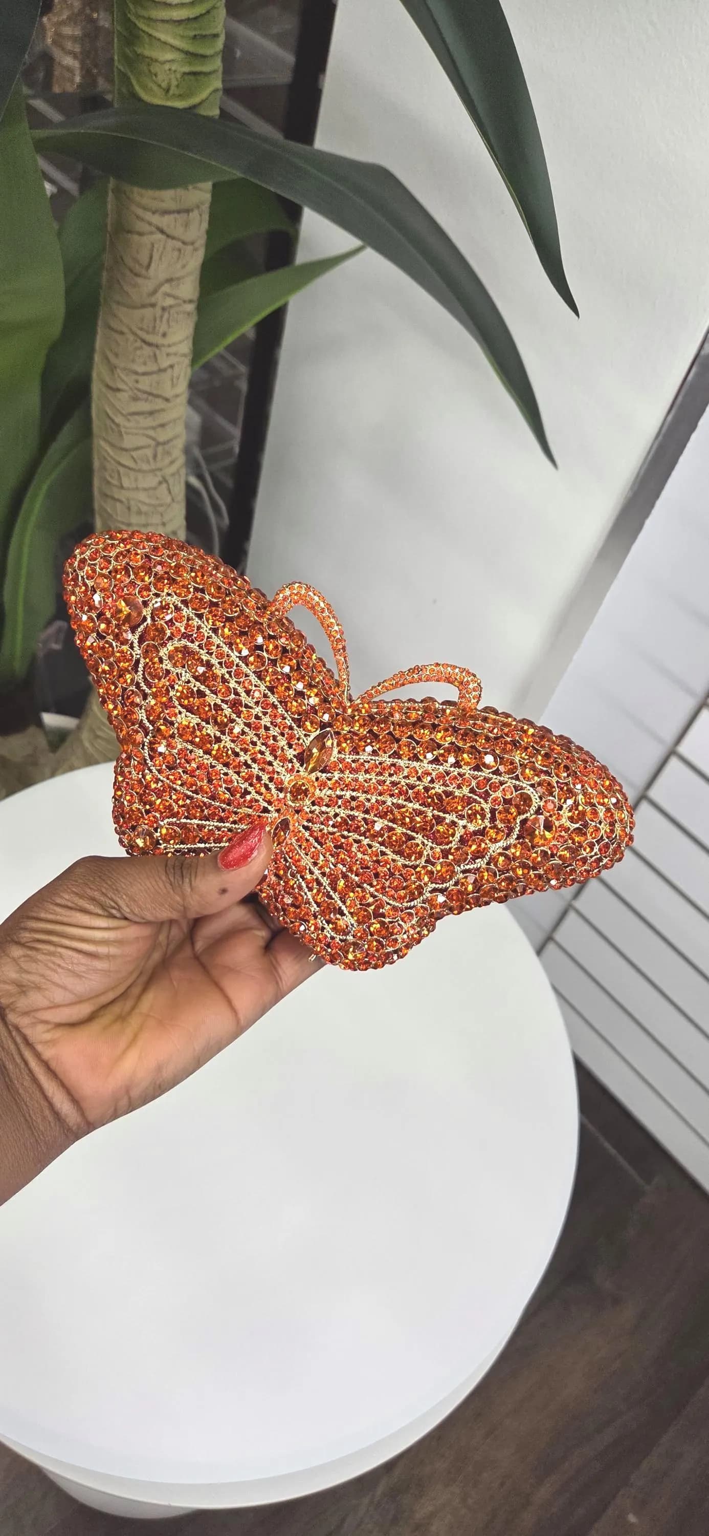 Orange Rhinestone Clutch evening bag