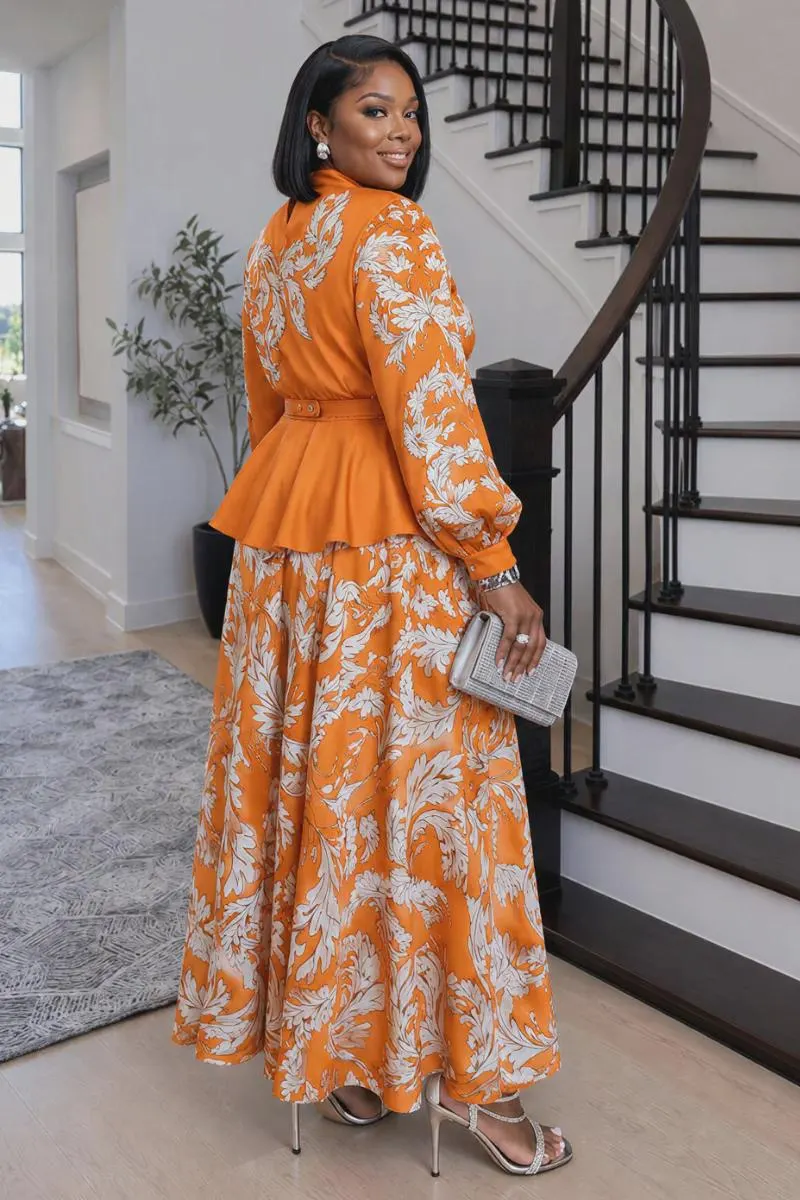 Pearl Belted Peplum Blouse & Skirt Set - image 3