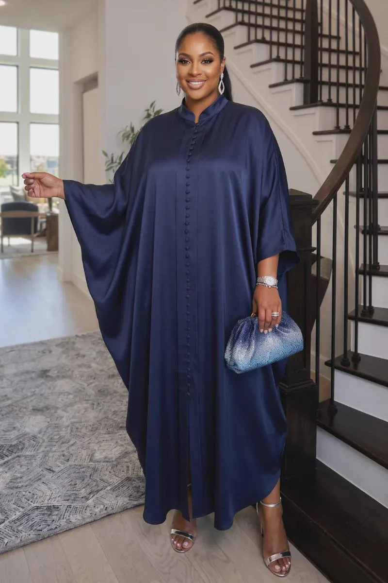 Amira Satin Kaftan Dress – Navy
