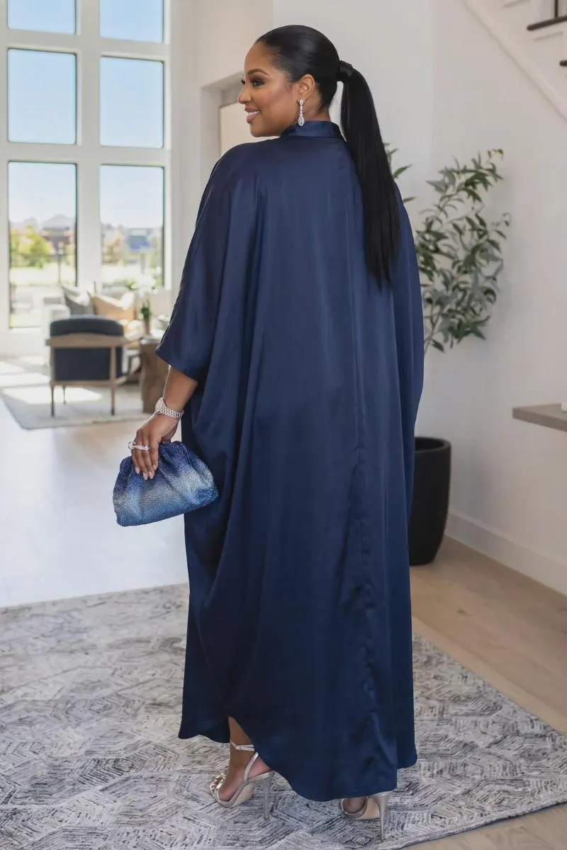 Amira Satin Kaftan Dress – Navy - image 4