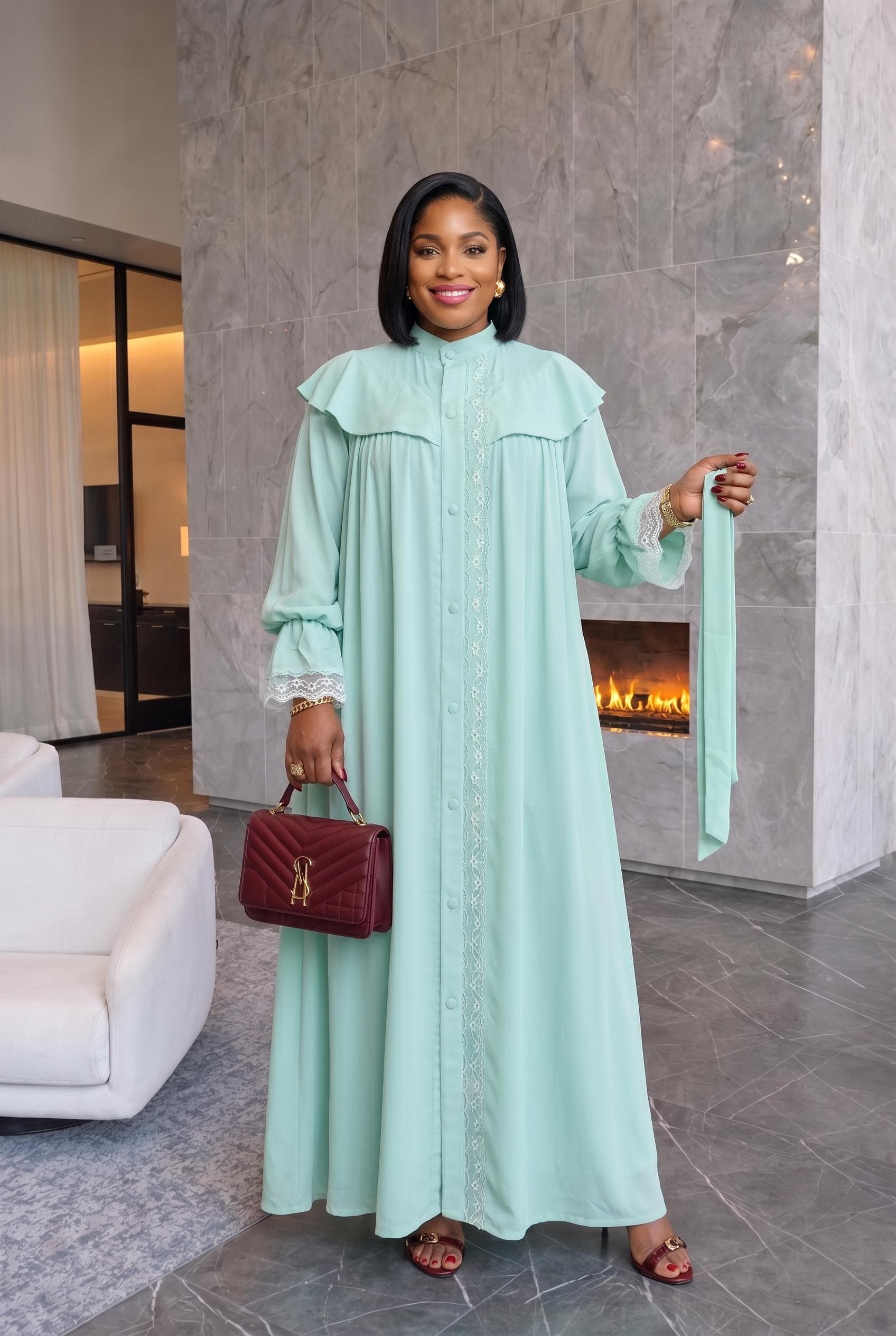 Leila Mint Green Maxi Lacy Dress - image 5