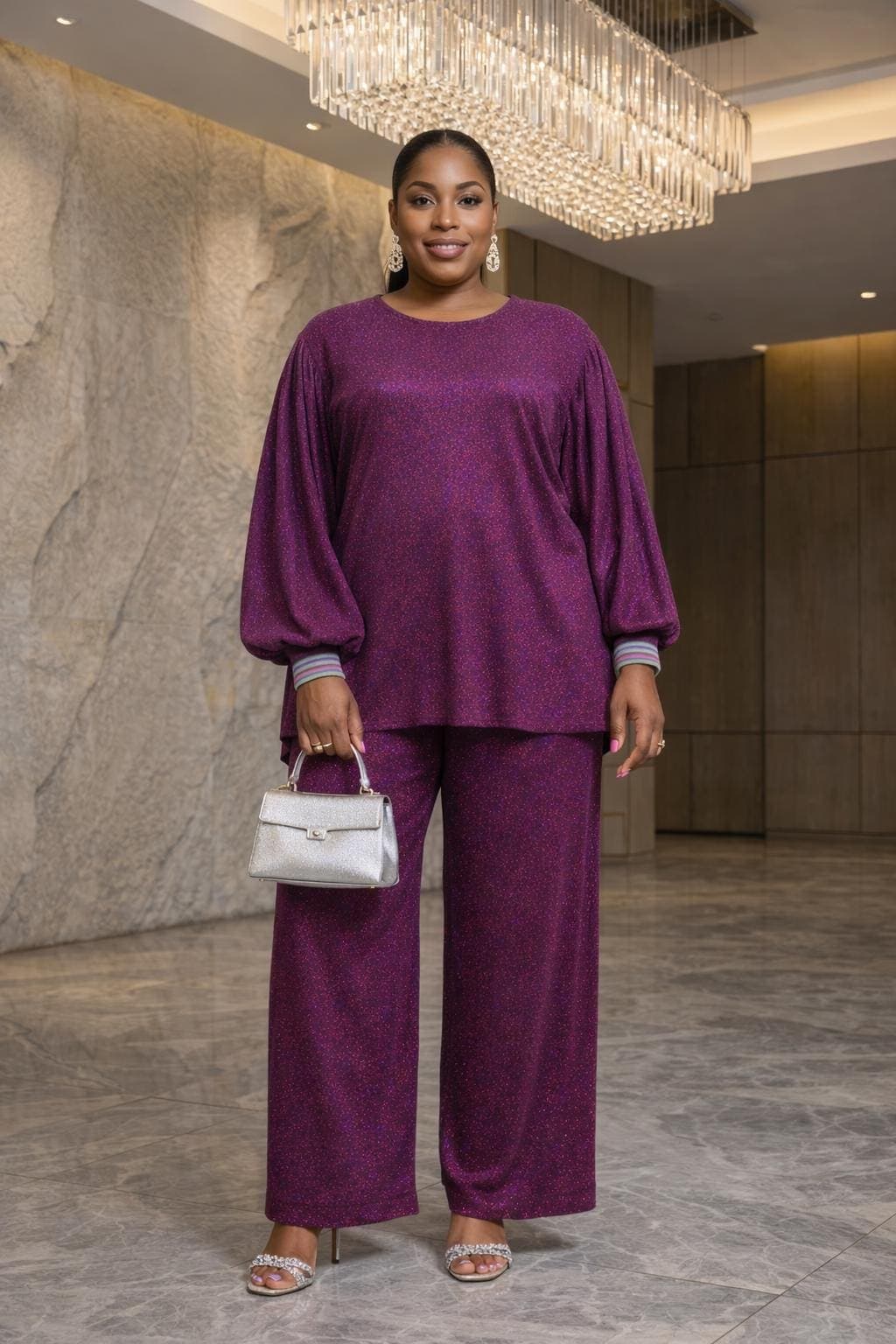 Jessy Shimmery 2pc Trouser Set