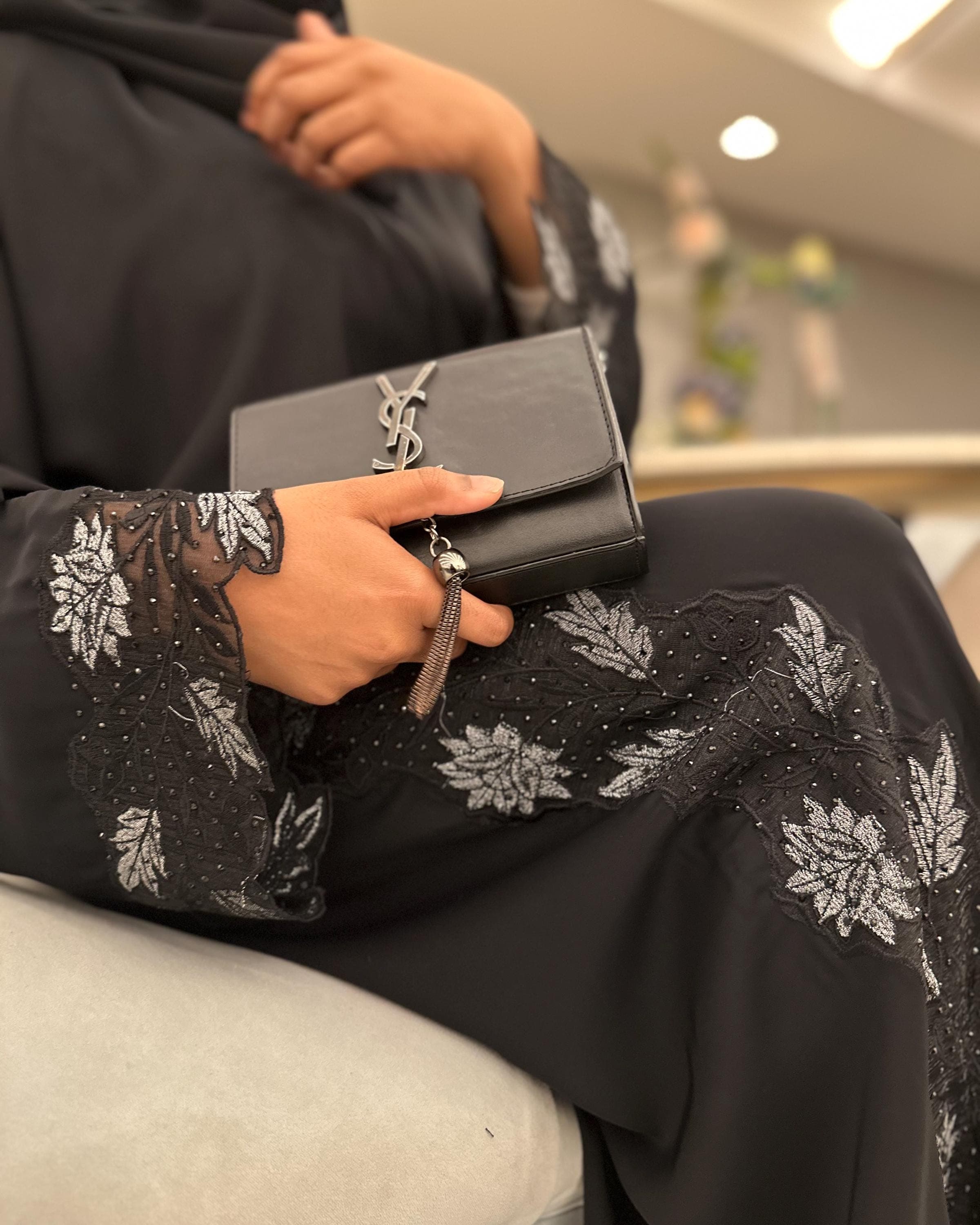 Eid Elegant Silver Lace Abaya