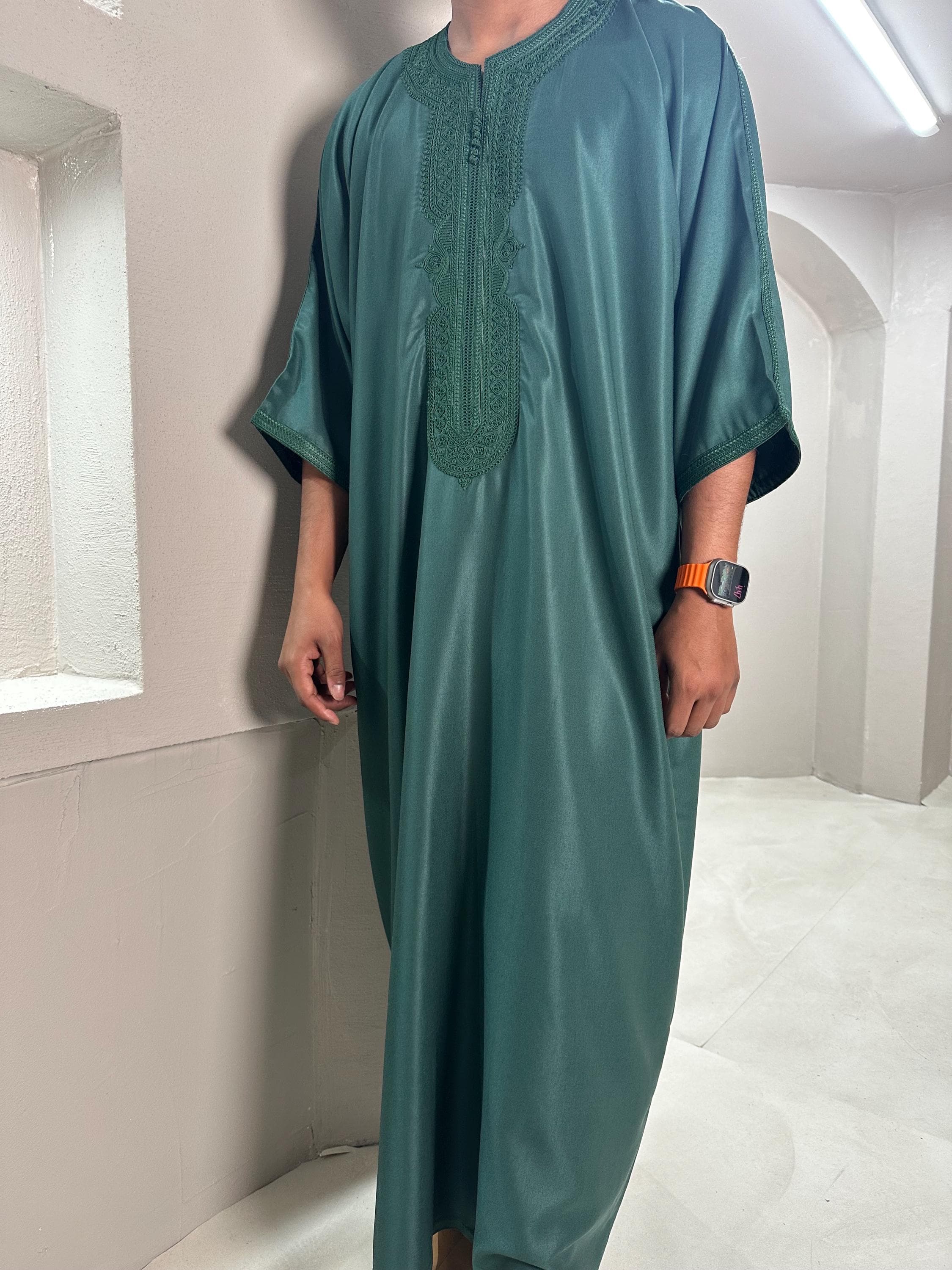 Emerald Green Moroccan Thobe: Premium Soft Cotton Blend - image 5