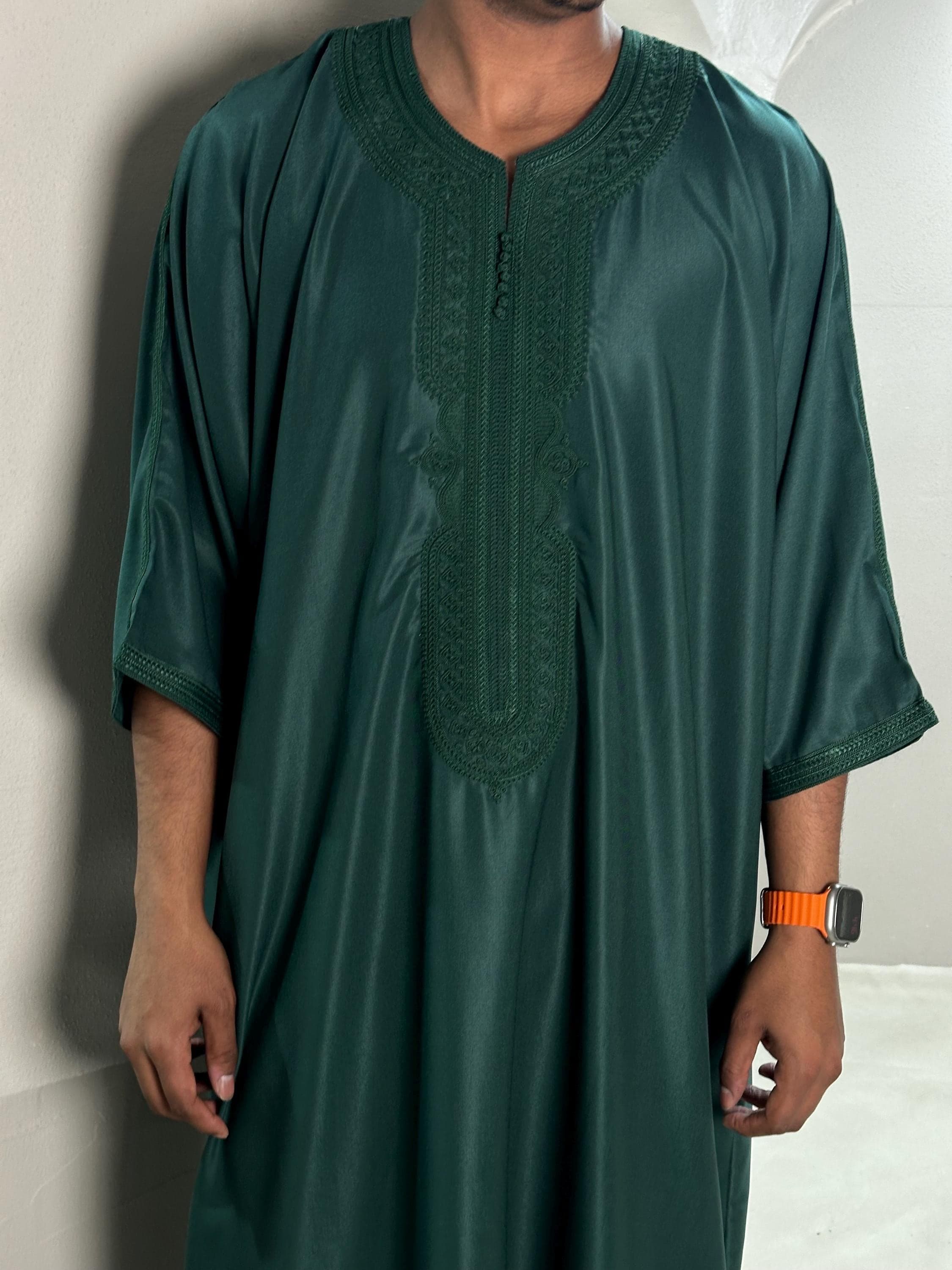 Emerald Green Moroccan Thobe: Premium Soft Cotton Blend