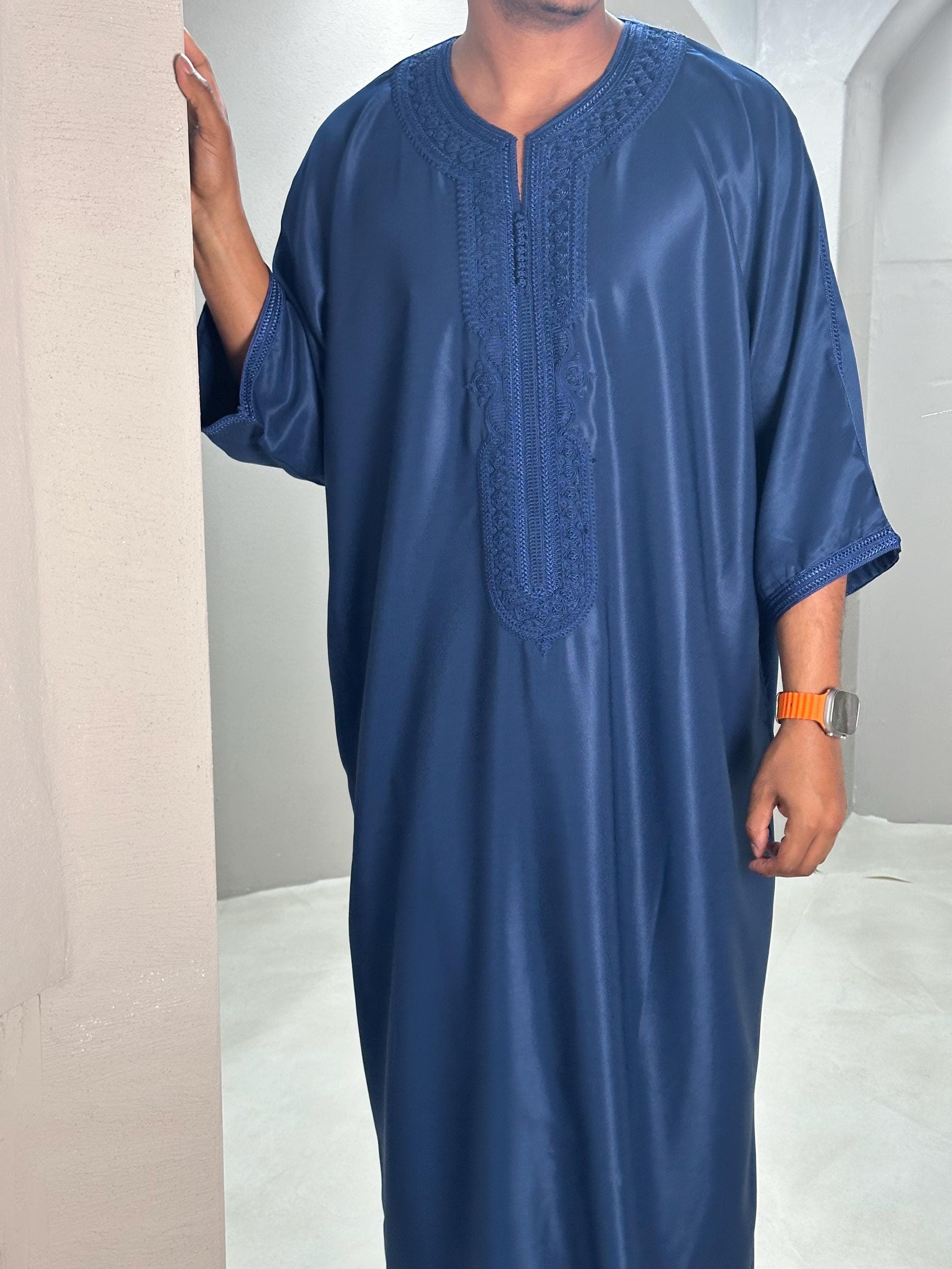 Navy Moroccan Thobe, Soft Cotton Blend - image 5