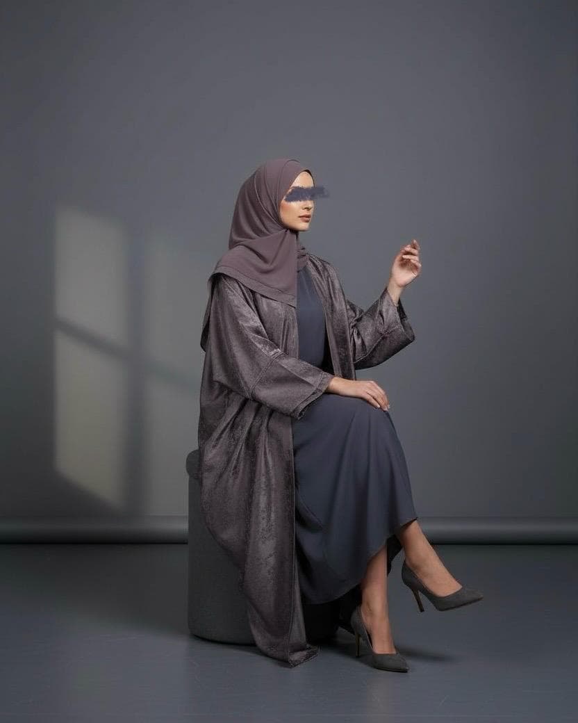 Eid Three-Piece Silk Jacquard Set: Cherry Tree Patterned Abaya, Inner Dress & Hijab (Mauve) - image 5