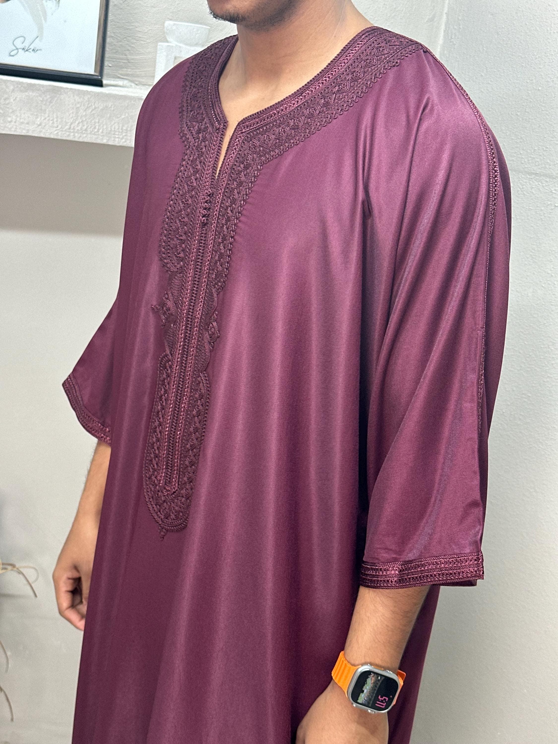 Burgundy Moroccan Cotton Thobe: Ramadan Eid Dress - image 4