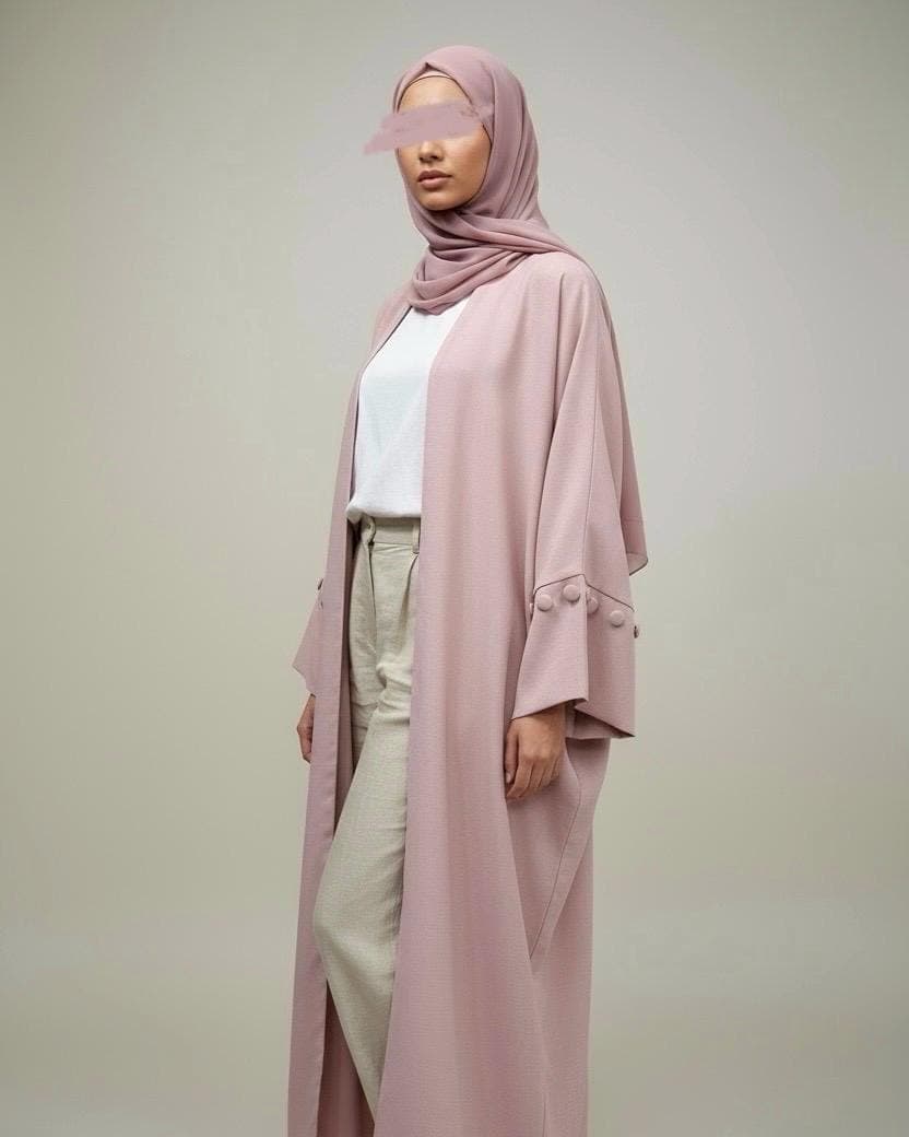 Minimalist Dusty Rose Linen Abaya | Button Sleeve Design (No Inner Dress)