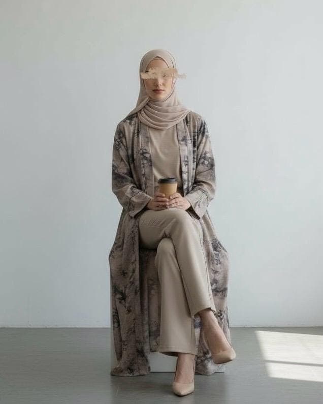 Flowery Patterned Abaya in Misty Sand (No Inner Dress) - image 5