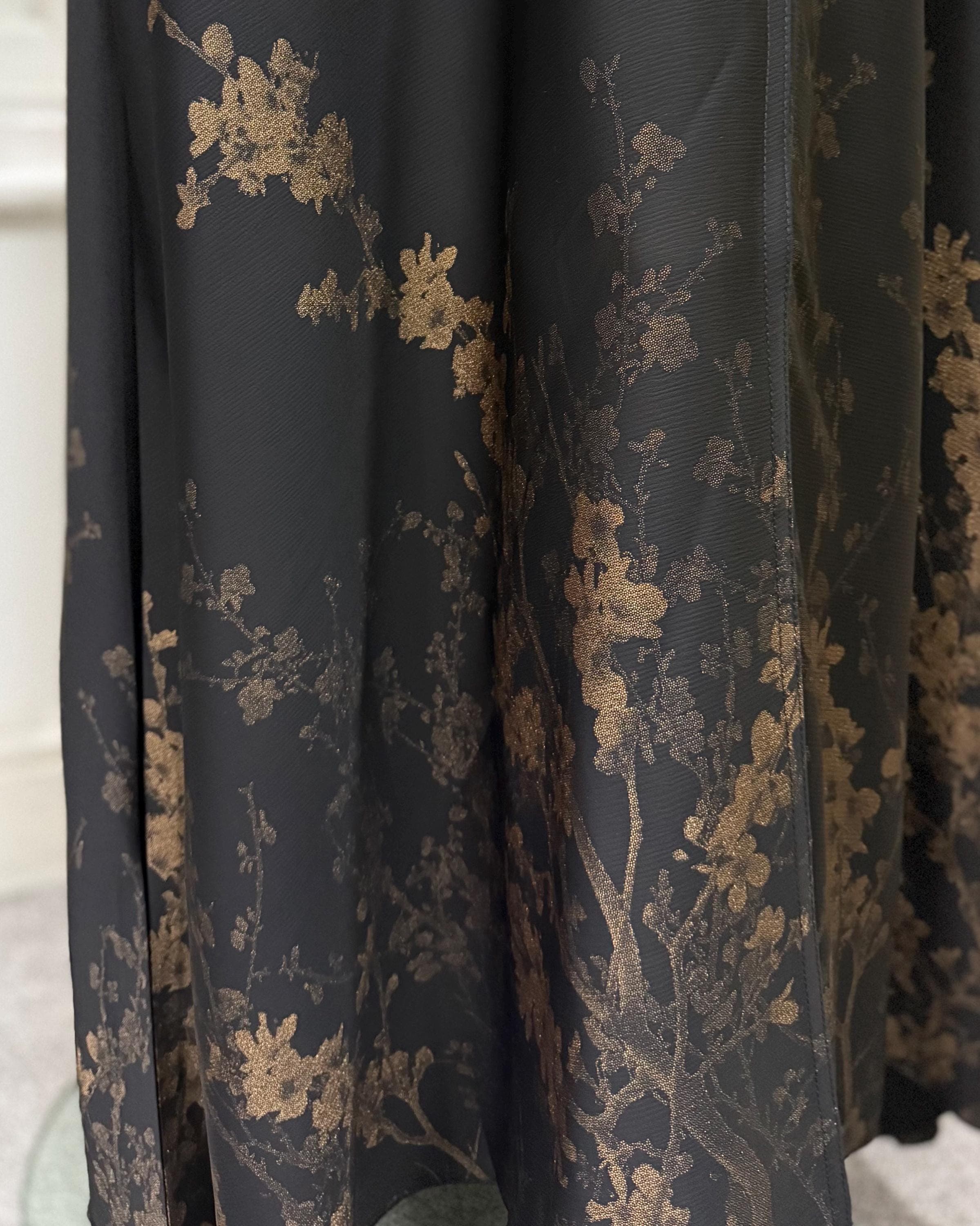 Eid Luxurious Floral Abaya in Cloche-Cut (Gold) - image 3