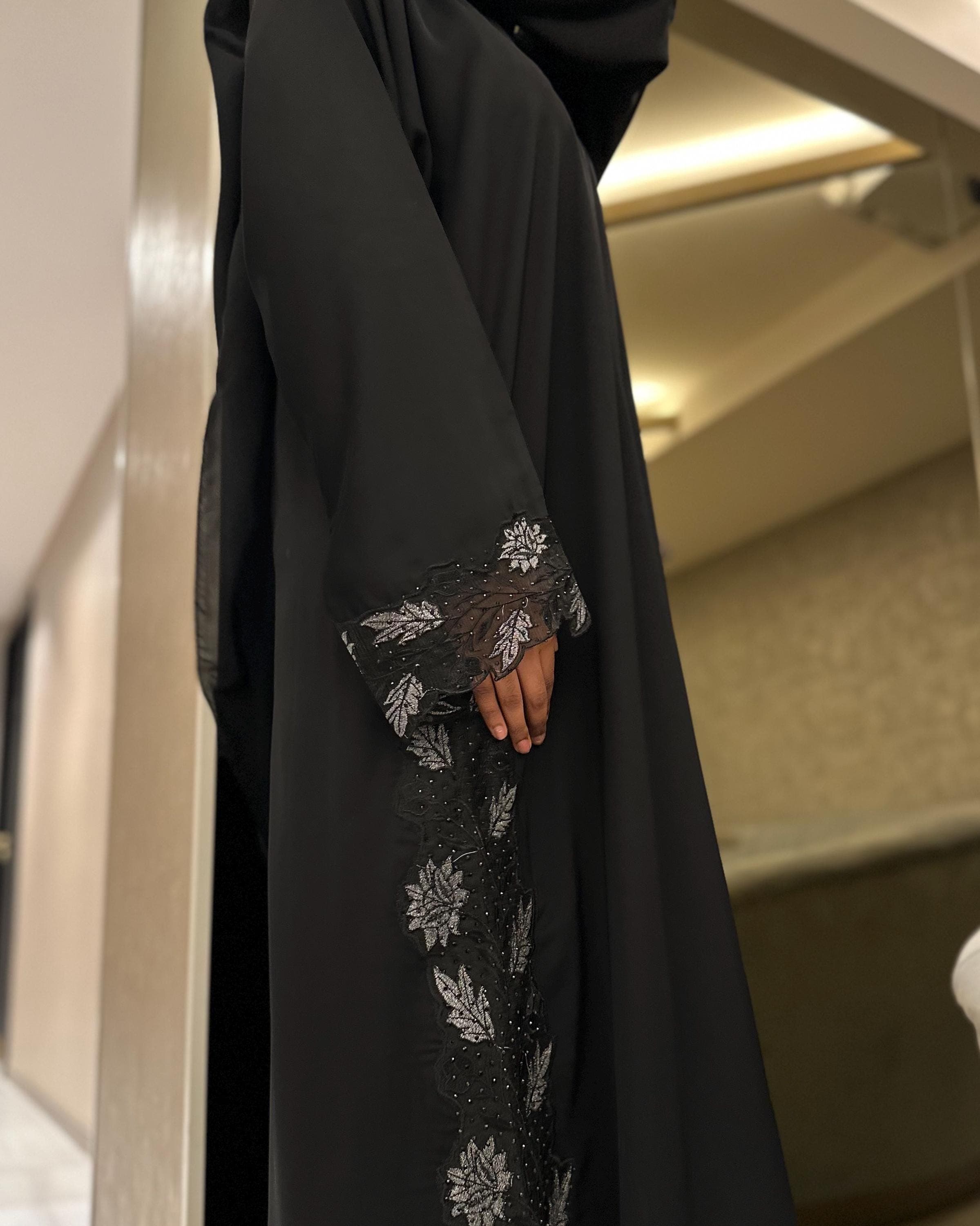 Eid Elegant Silver Lace Abaya - image 3