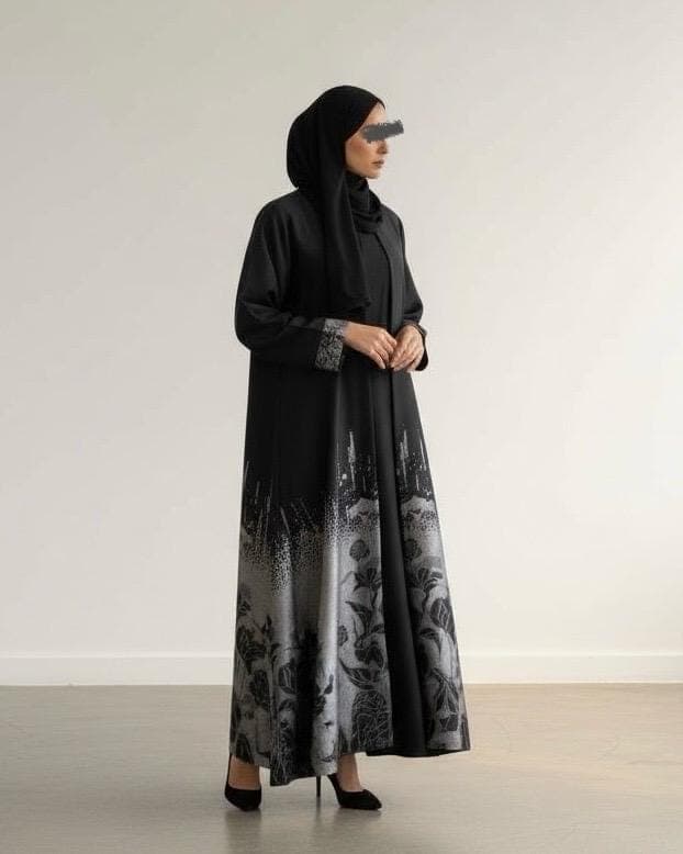 Structured Cloche Cut Eid Abaya – Taffeta Jacquard (Silver Pattern) - image 5